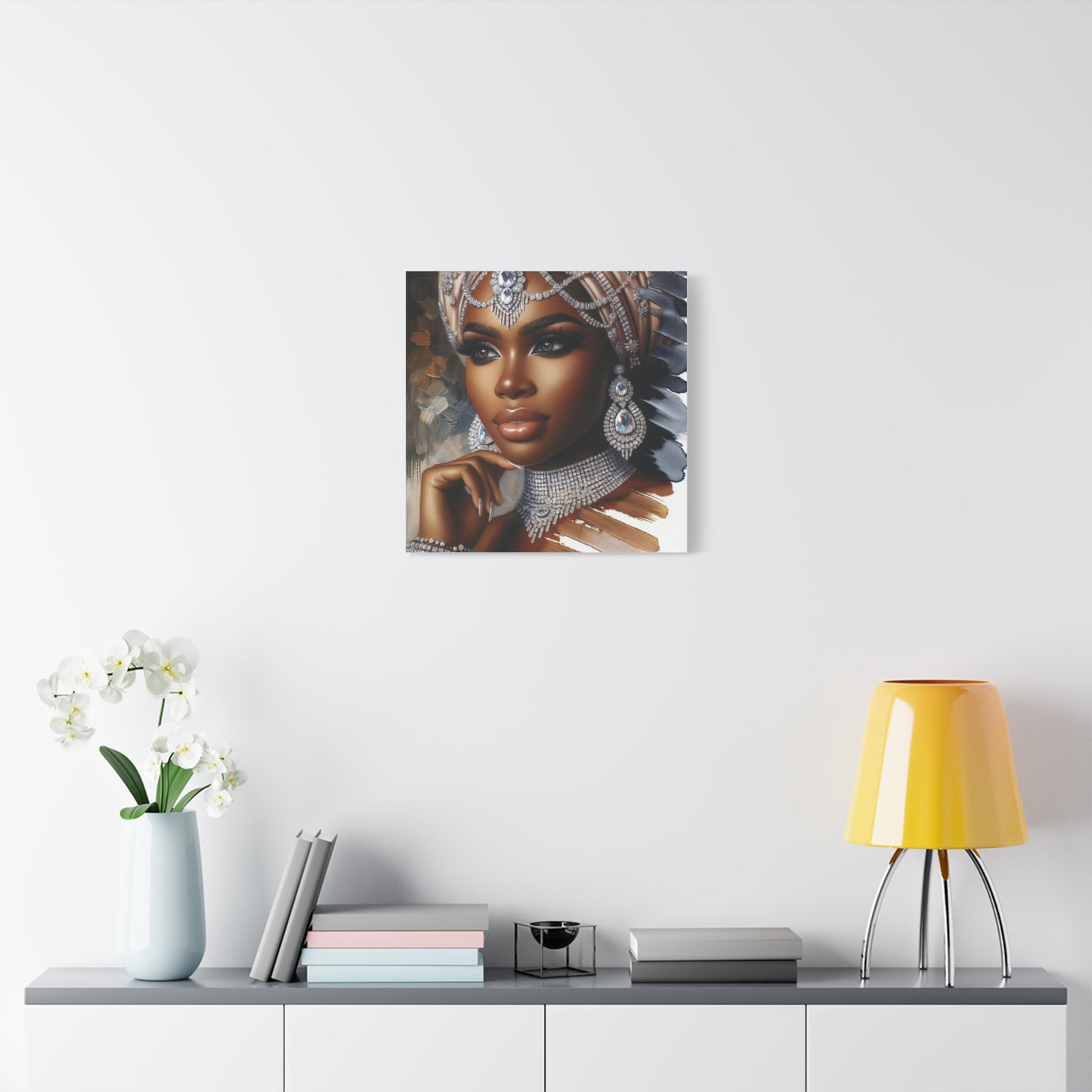 Beautiful Black Woman w Diamonds Canvas Art