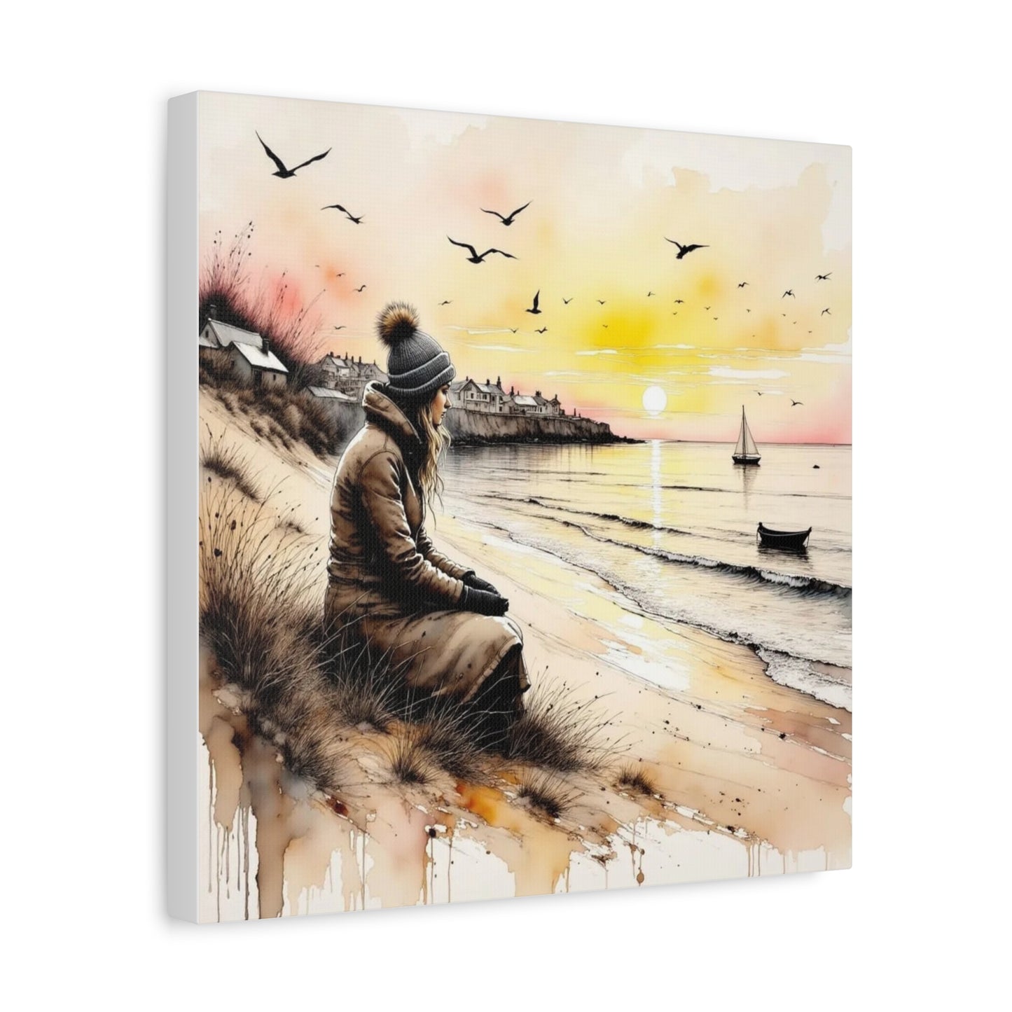 Girl on the Beach in the Winter Abstract Art