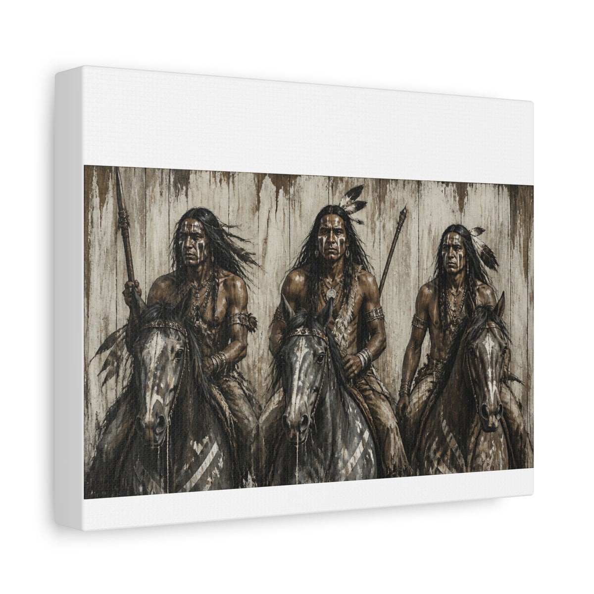 Native American Warriors Canvas Print — Three Horsemen Matte Stretched Wall Art