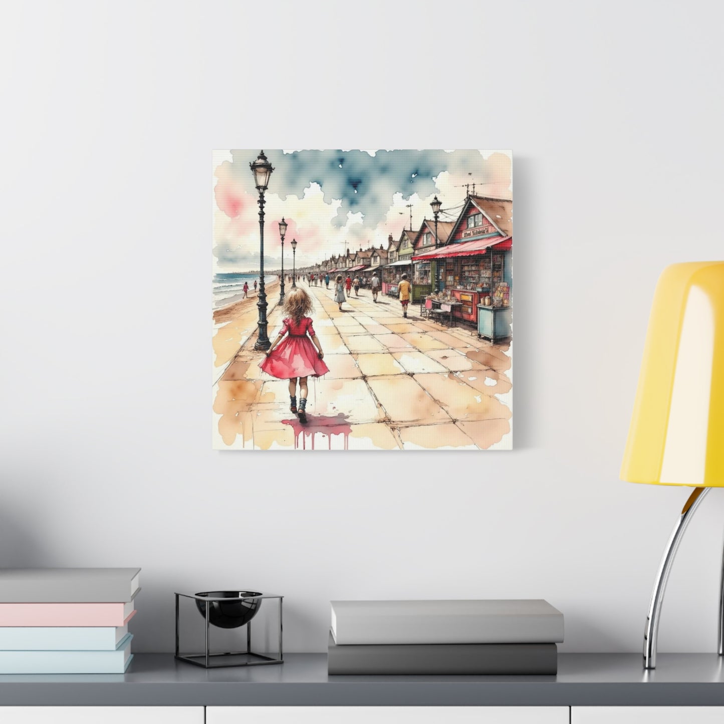 Girl in a Pink Dress Beach Front View Abstract Art