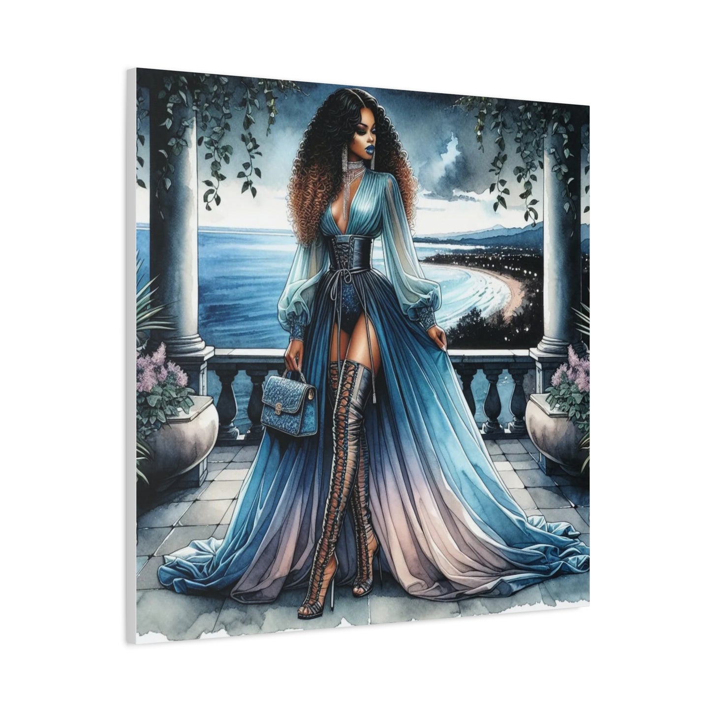 Beautiful Black Woman in Blue Canvas Art