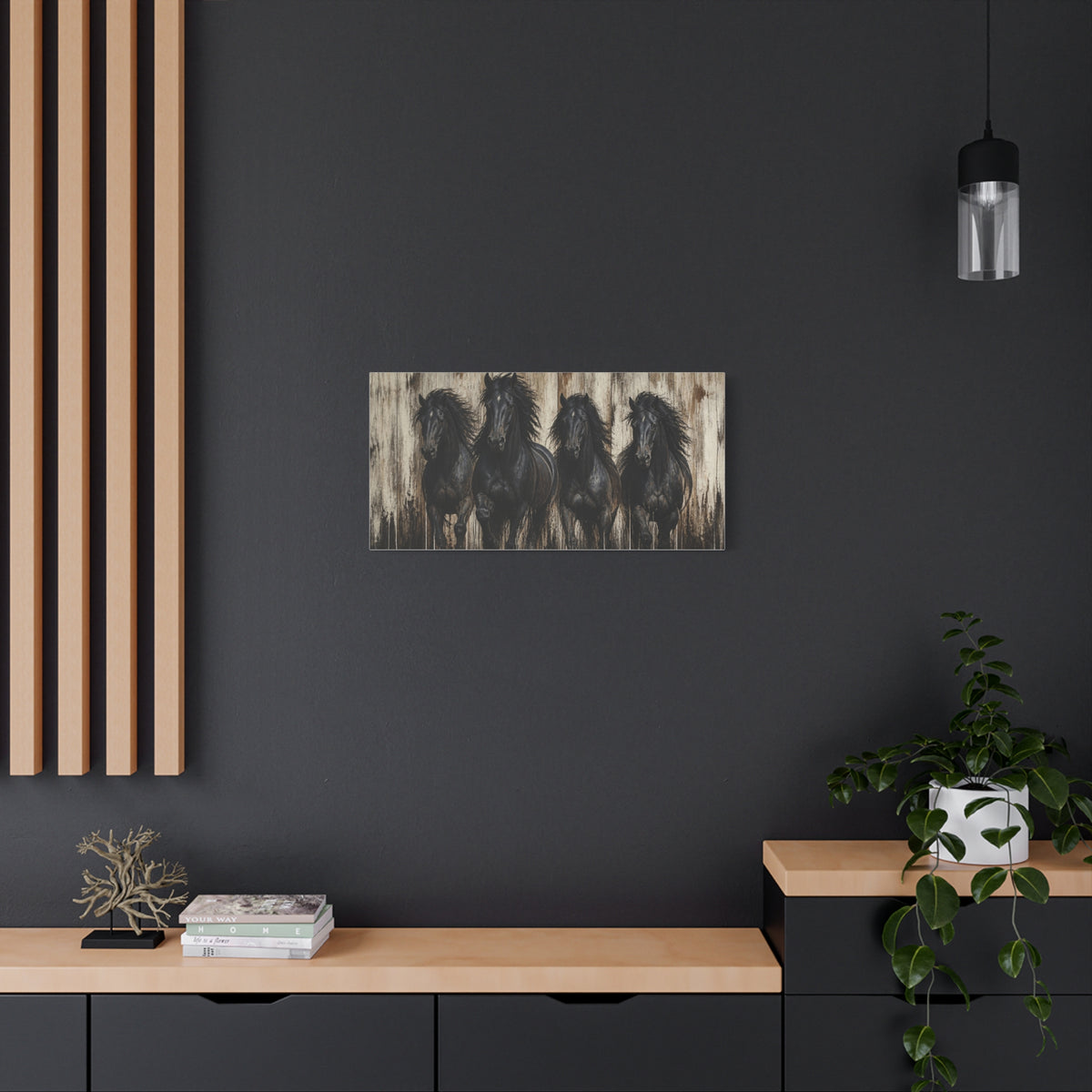 Black Horses Matte Canvas Wall Art — Stretched 1.25"