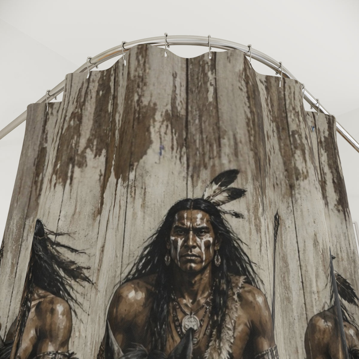 Native Warrior Shower Curtain – Rustic Tribal Horsemen Bathroom Decor