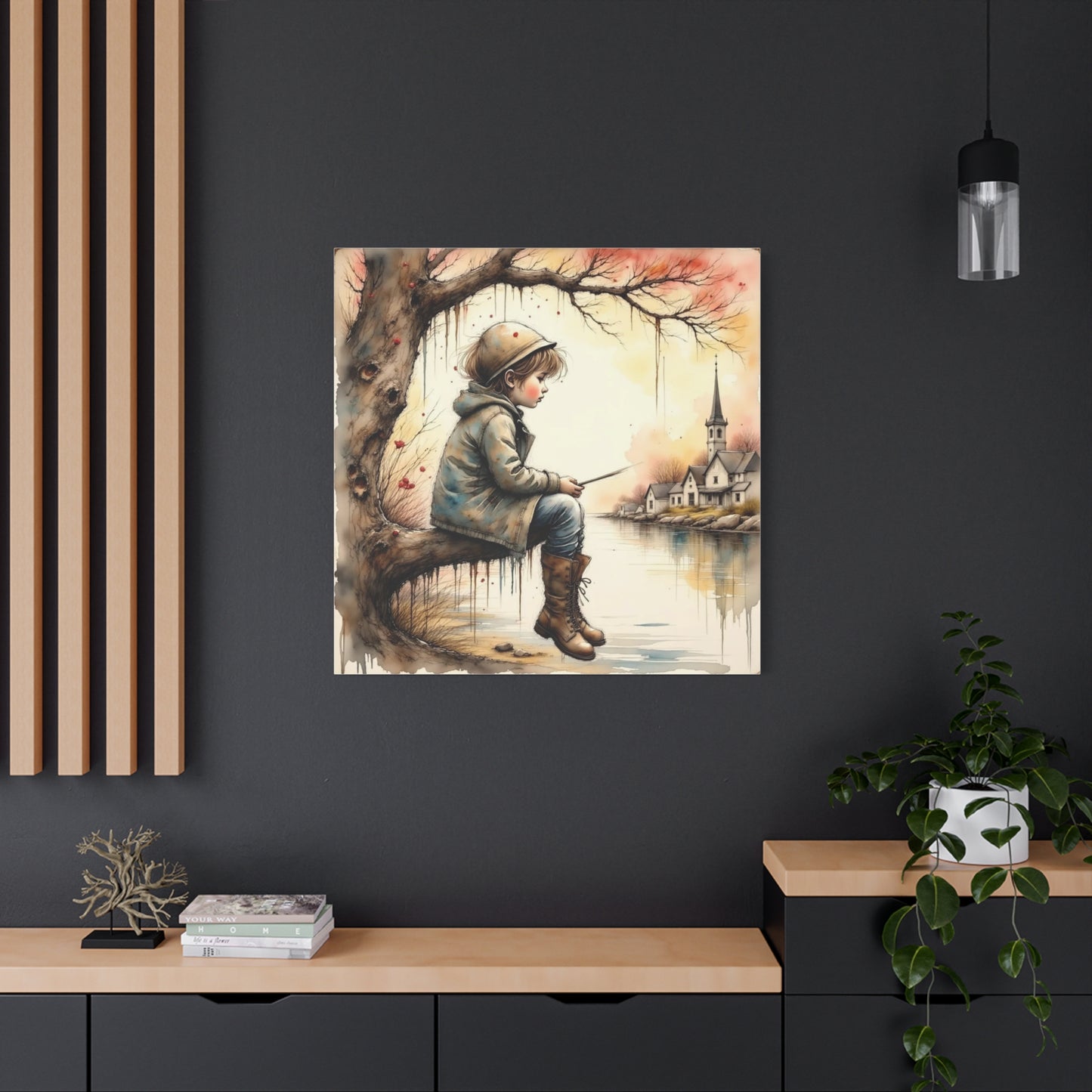 Boy Fishing in the Fall Abstract Art