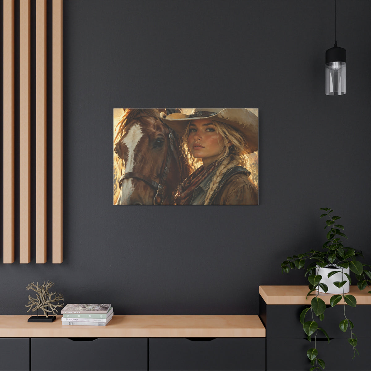 Western Cowgirl and Horse Matte Canvas Wall Art