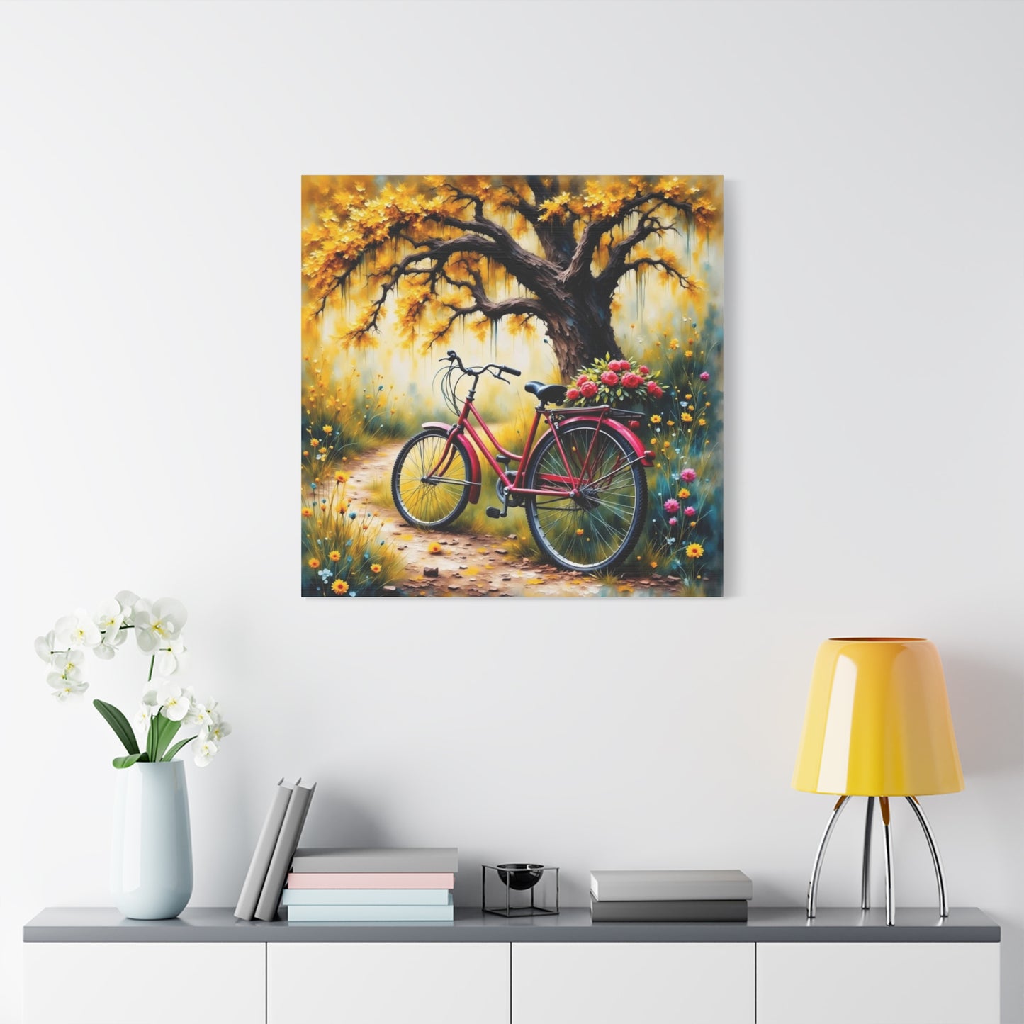 Bicycle on the Flower Path Abstract Art