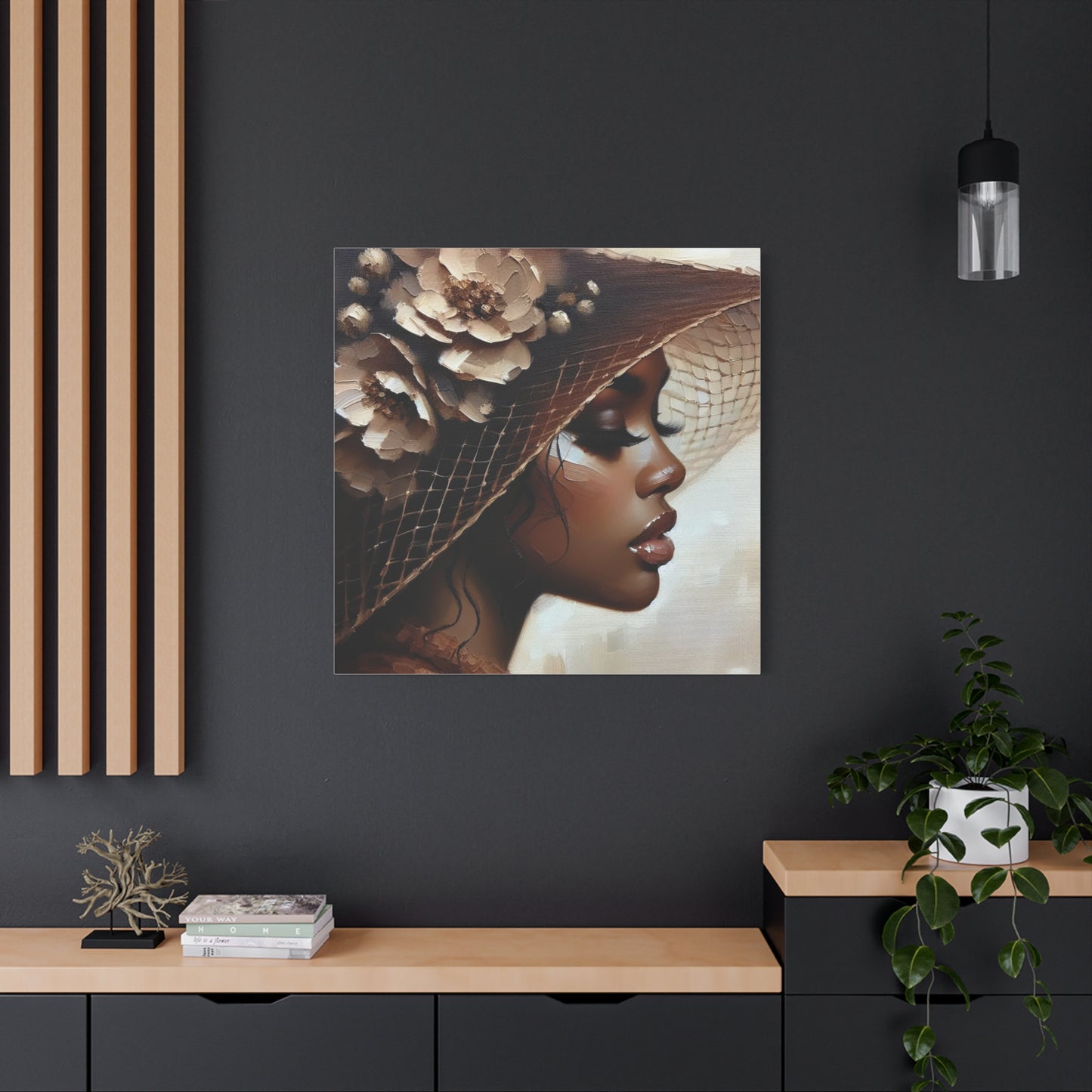 Beautiful Black Woman in Brown Hat Canvas Art