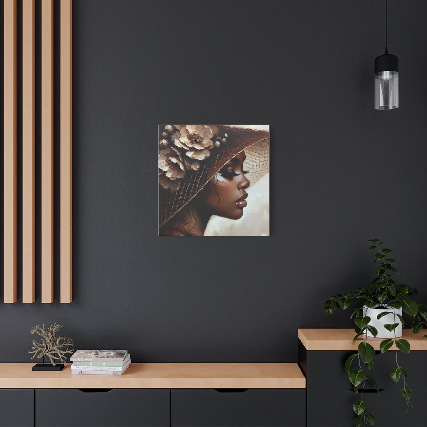 Beautiful Black Woman in Brown Hat Canvas Art