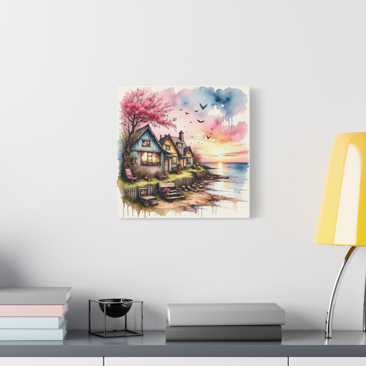 Watercolor Beach Front View Abstract Art