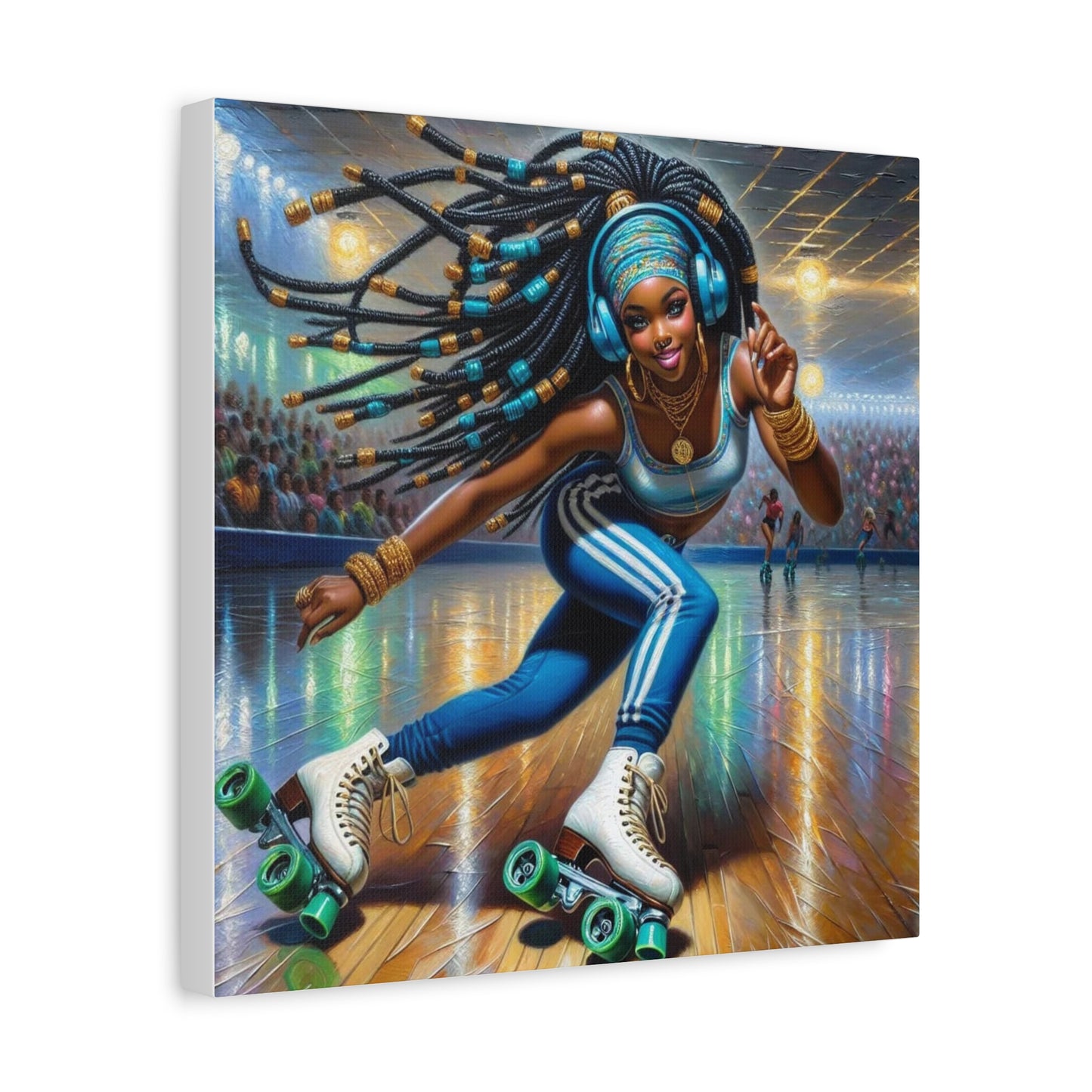 Beautiful Black Woman Roller Skating Canvas Art
