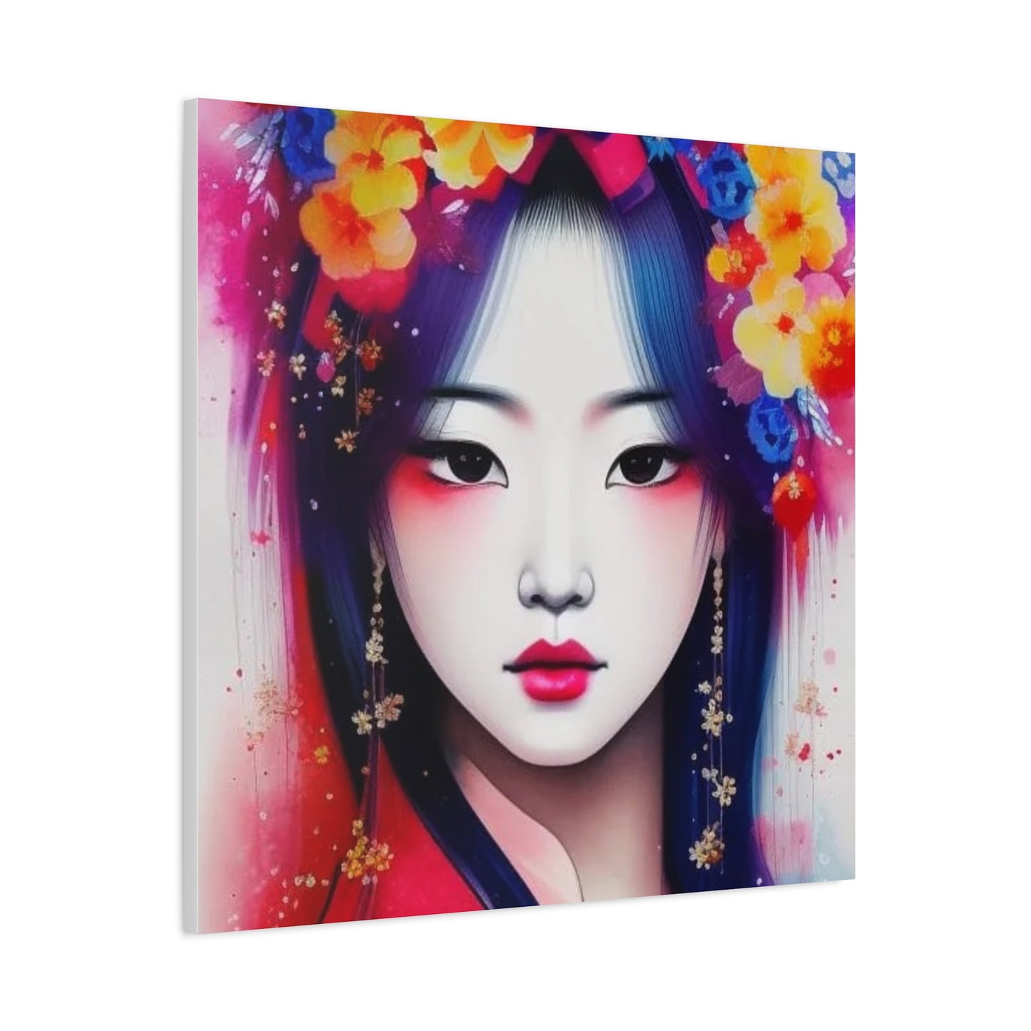 Lady w Flowers in Her Hair Asian Abstract Art