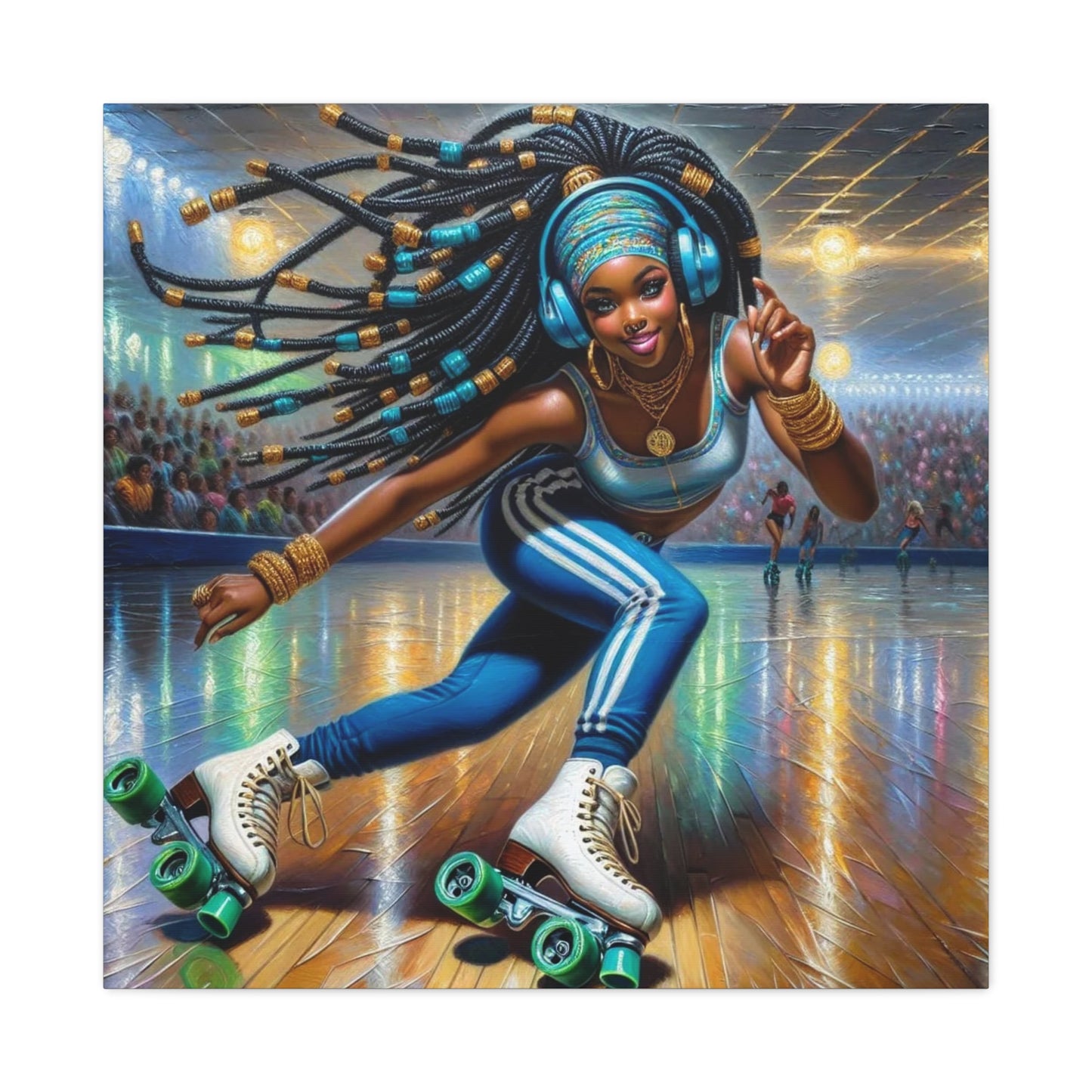 Beautiful Black Woman Roller Skating Canvas Art