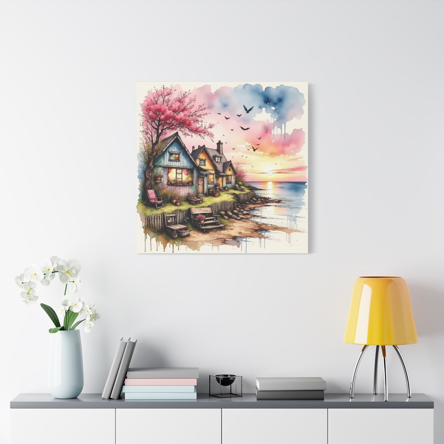Watercolor Beach Front View Abstract Art