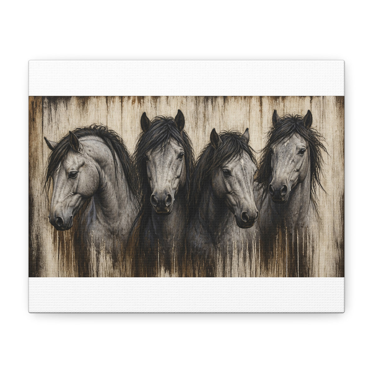Grey Horses Matte Canvas Wall Art — Stretched 1.25"