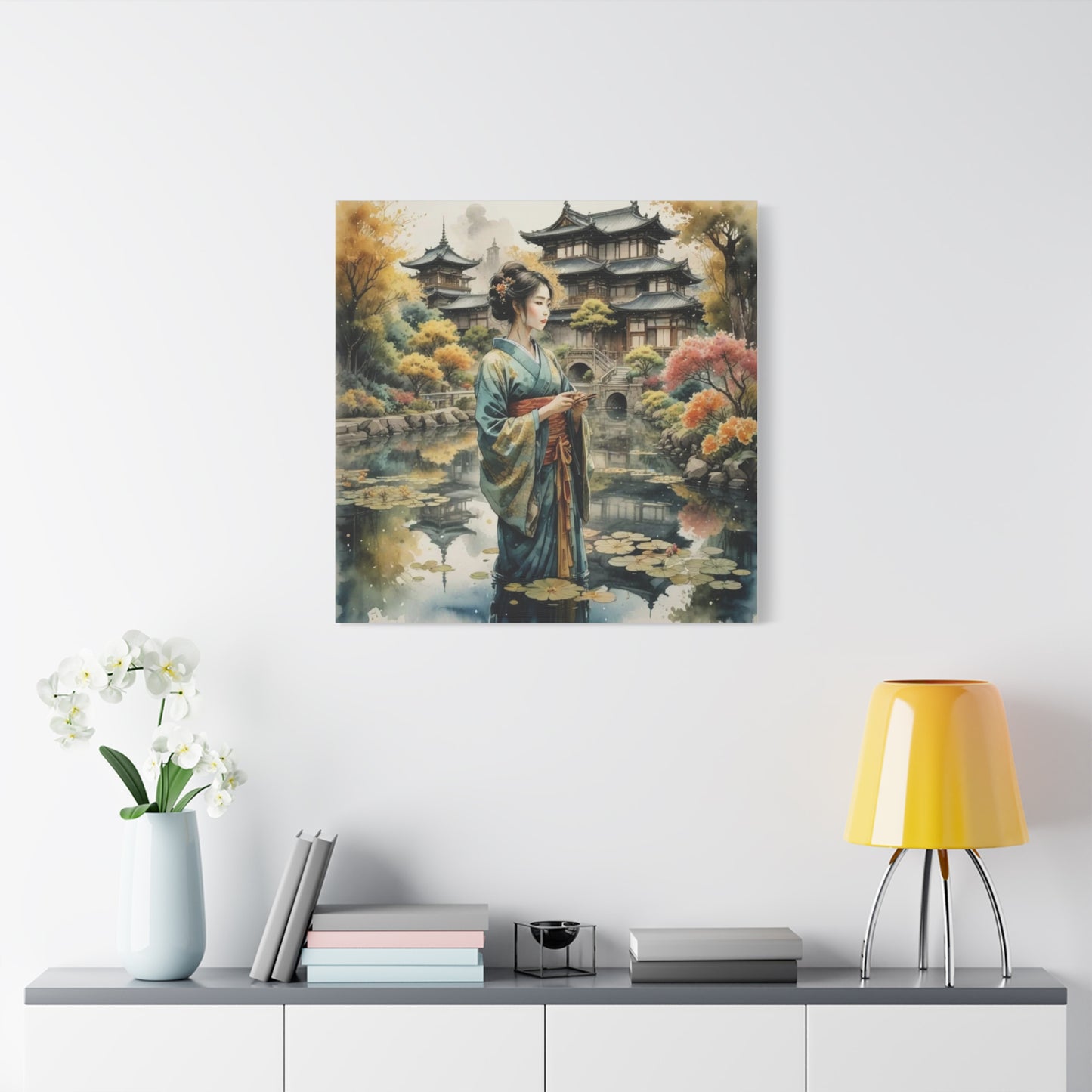 Geisha in the Pond Asian Abstract Art
