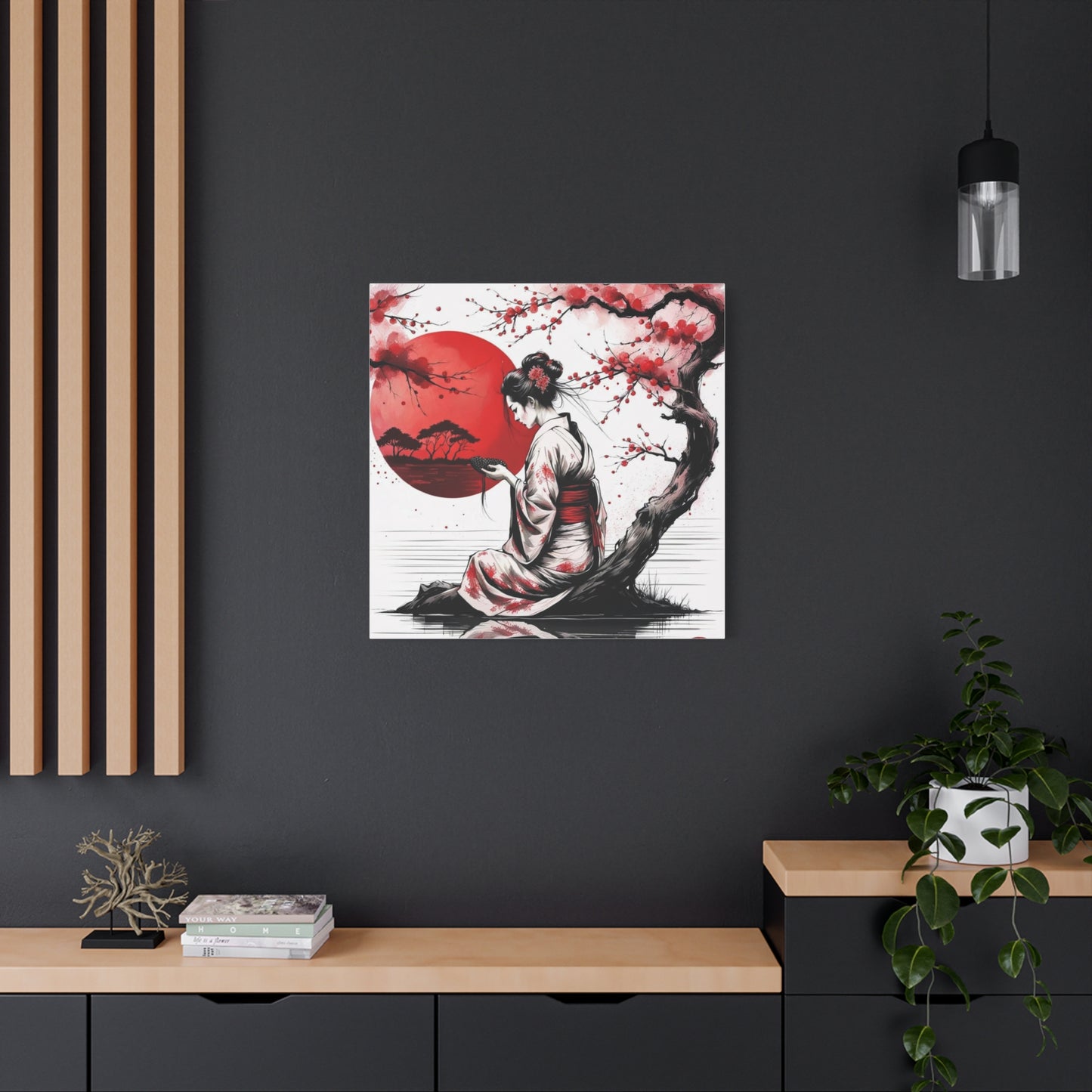 Geisha by the Tree Asian Abstract Art