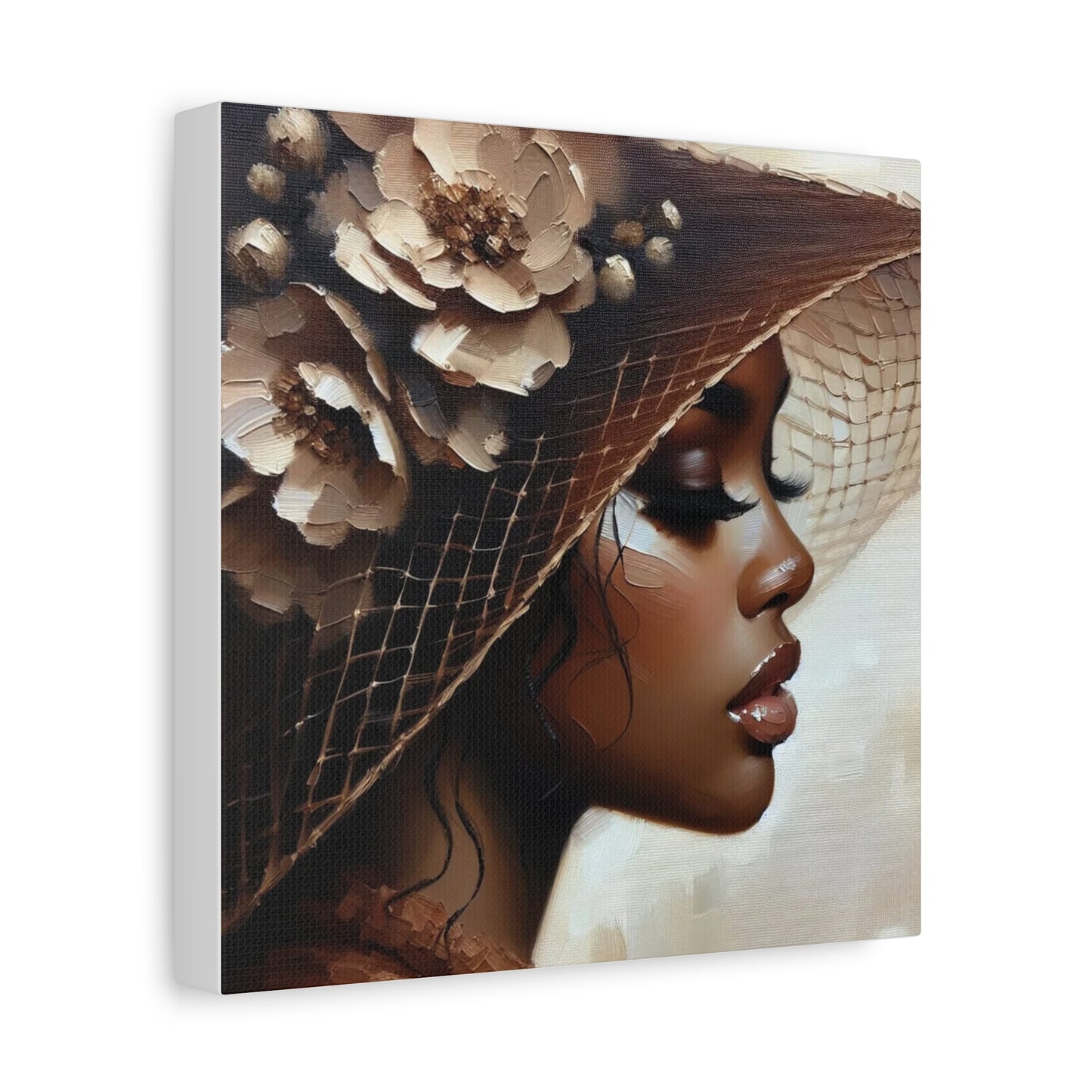Beautiful Black Woman in Brown Hat Canvas Art