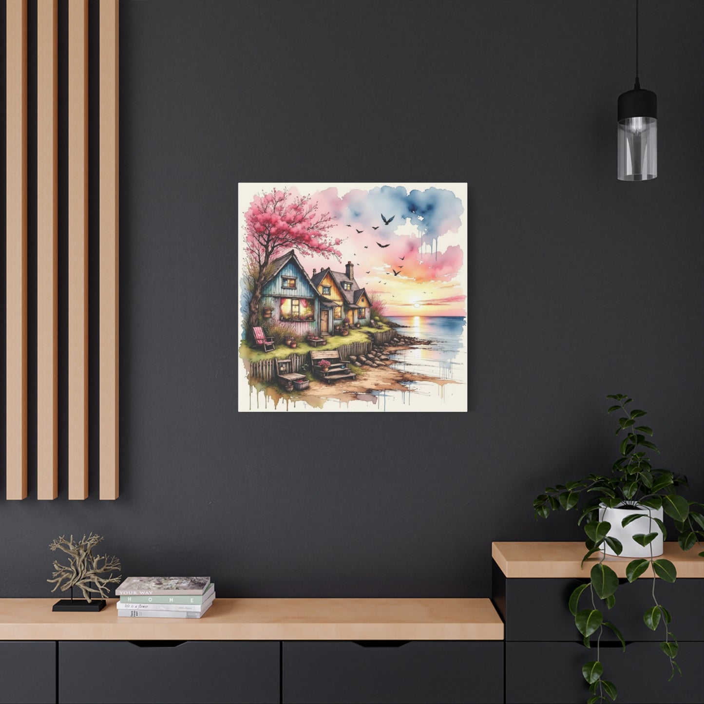 Watercolor Beach Front View Abstract Art