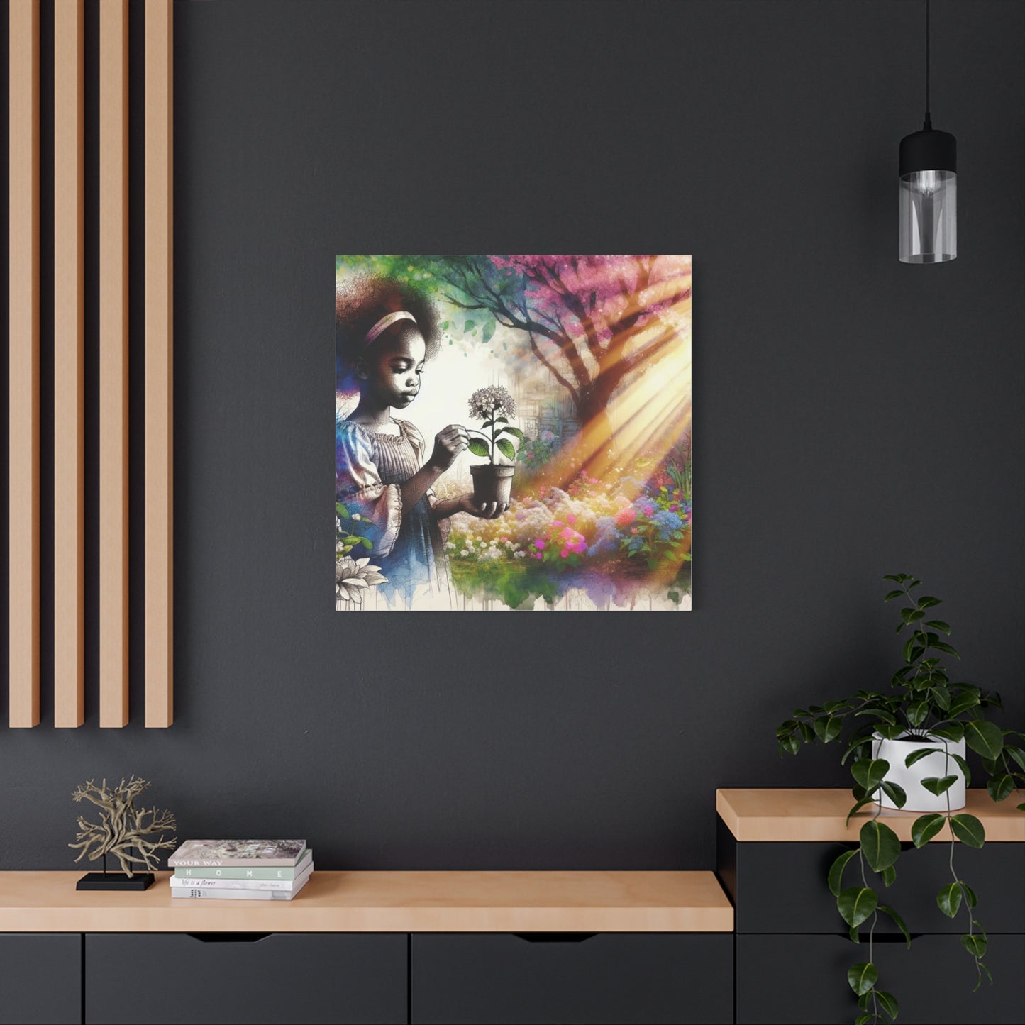 Black Child in Garden Canvas Art