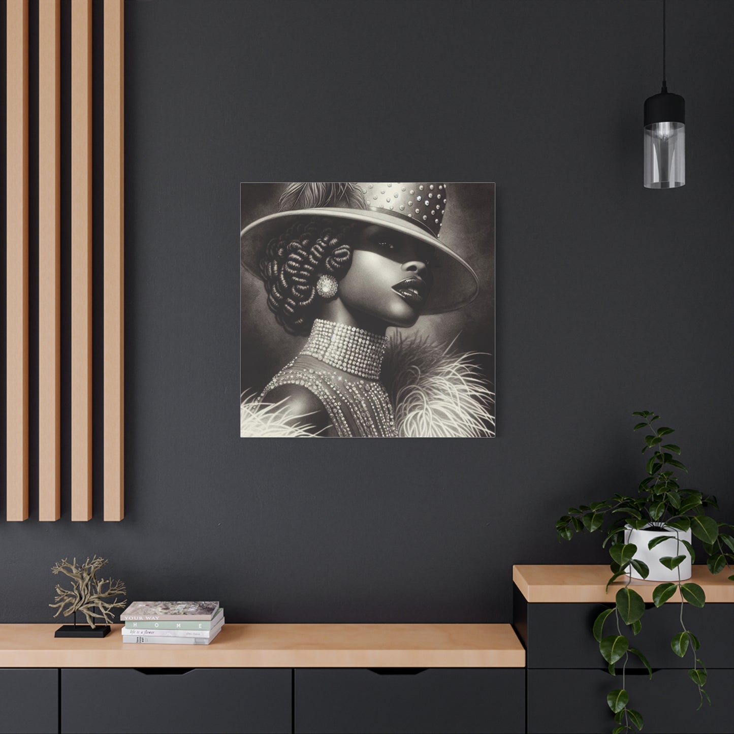 Beautiful Black Woman in Diamonds Hat Canvas Art