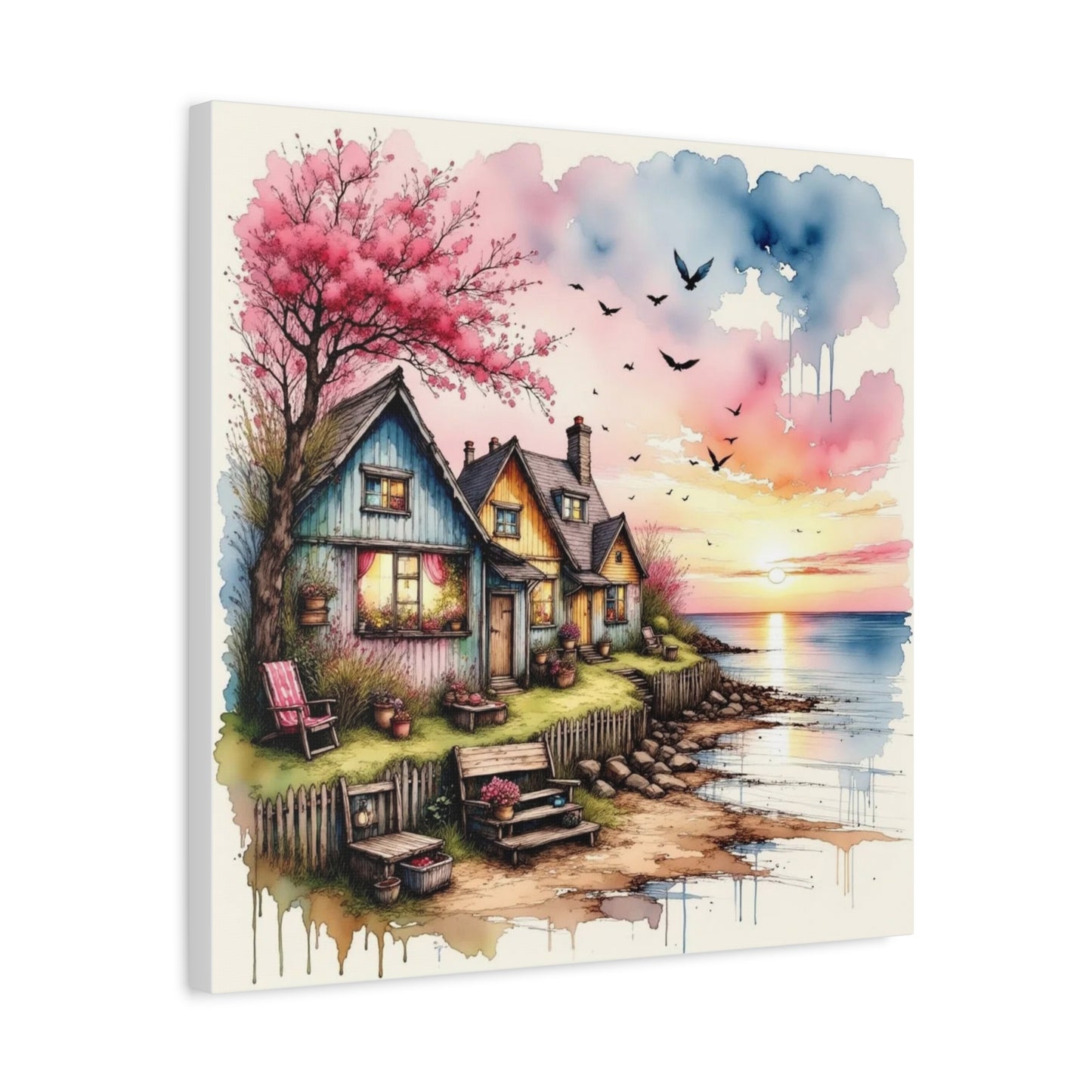 Watercolor Beach Front View Abstract Art