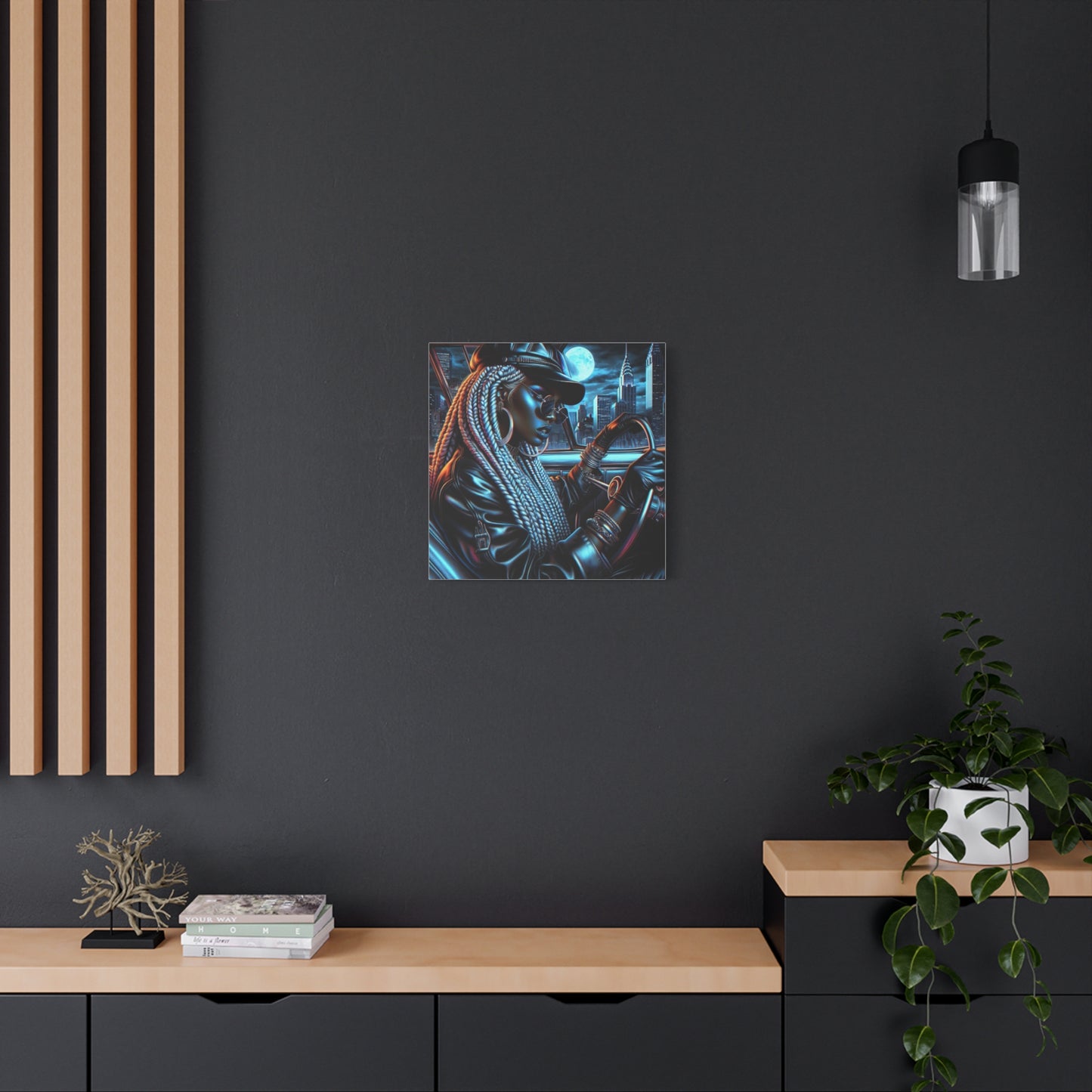 Beautiful Woman Driving Black Canvas Art