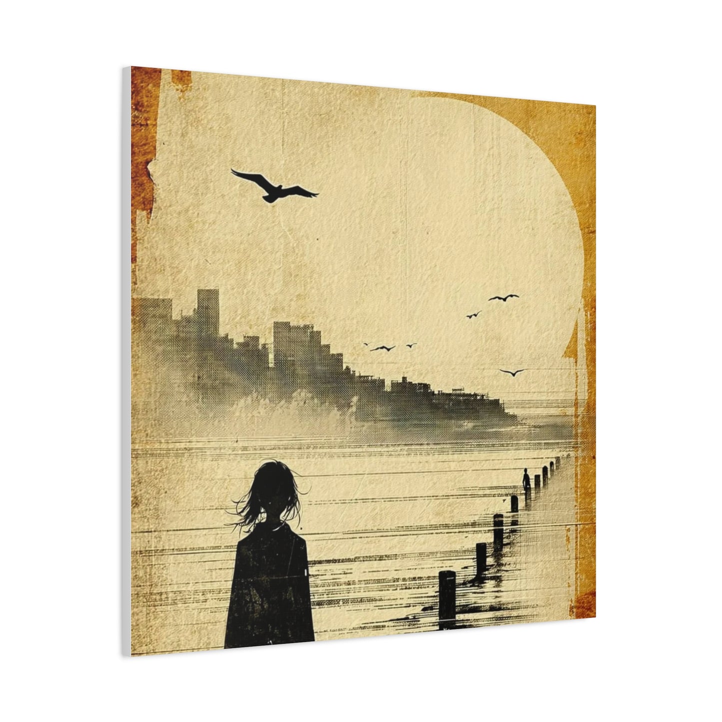 Girl on a Pier Abstract Art