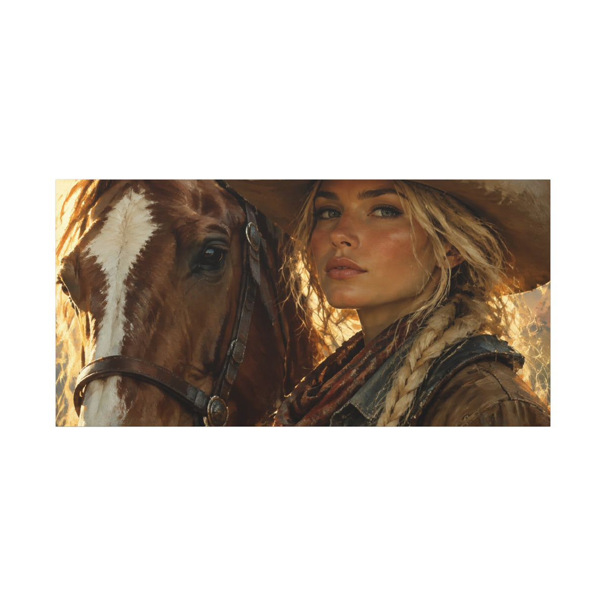Western Cowgirl and Horse Matte Canvas Wall Art