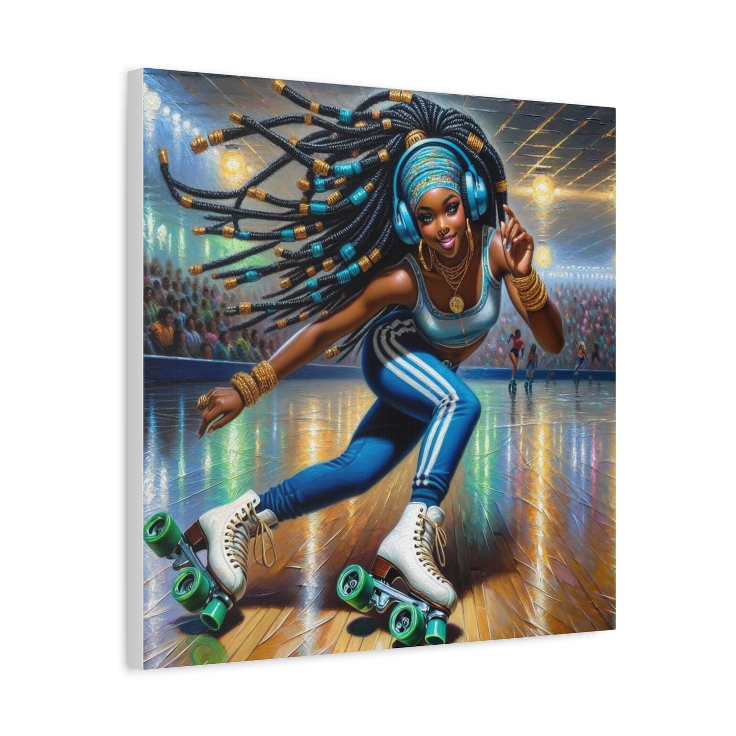 Beautiful Black Woman Roller Skating Canvas Art