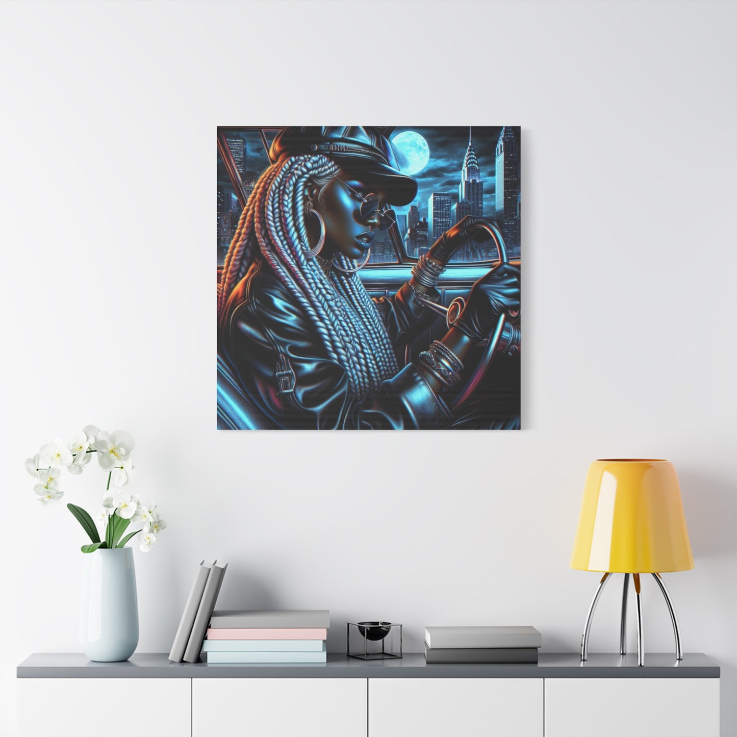 Beautiful Woman Driving Black Canvas Art