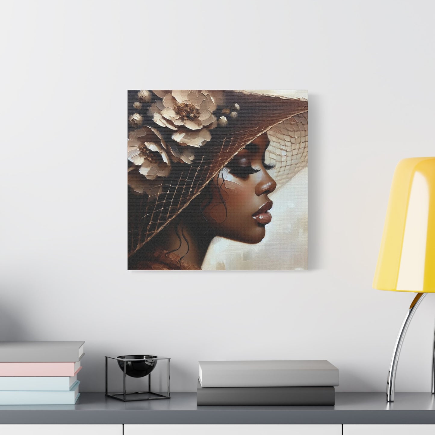Beautiful Black Woman in Brown Hat Canvas Art