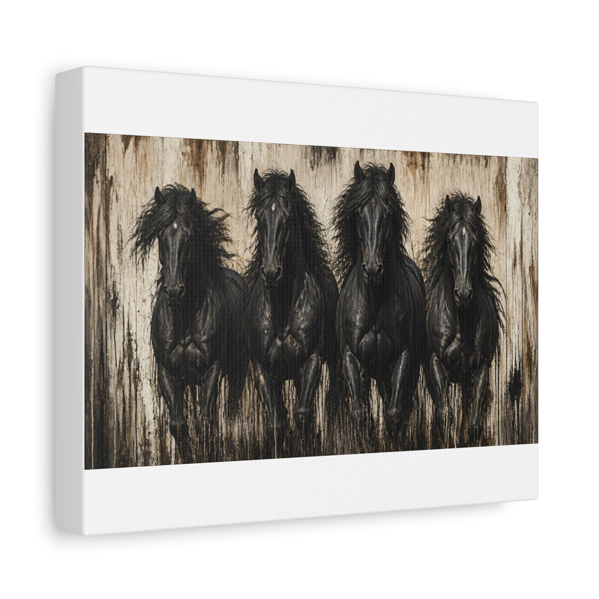 Running Black Horses Matte Canvas Wall Art — Stretched 1.25"