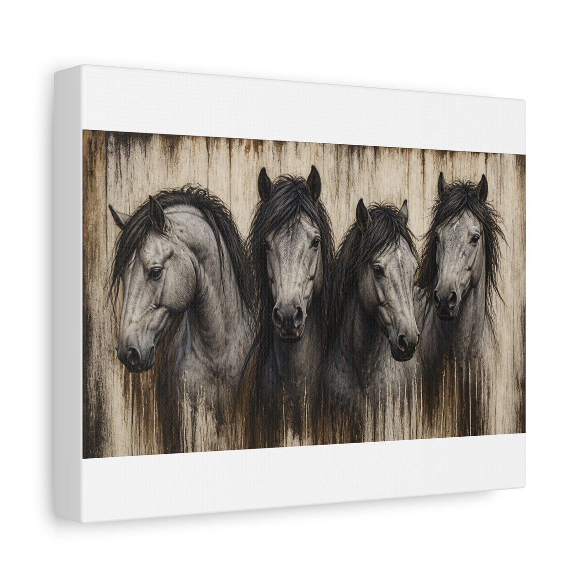 Grey Horses Matte Canvas Wall Art — Stretched 1.25"