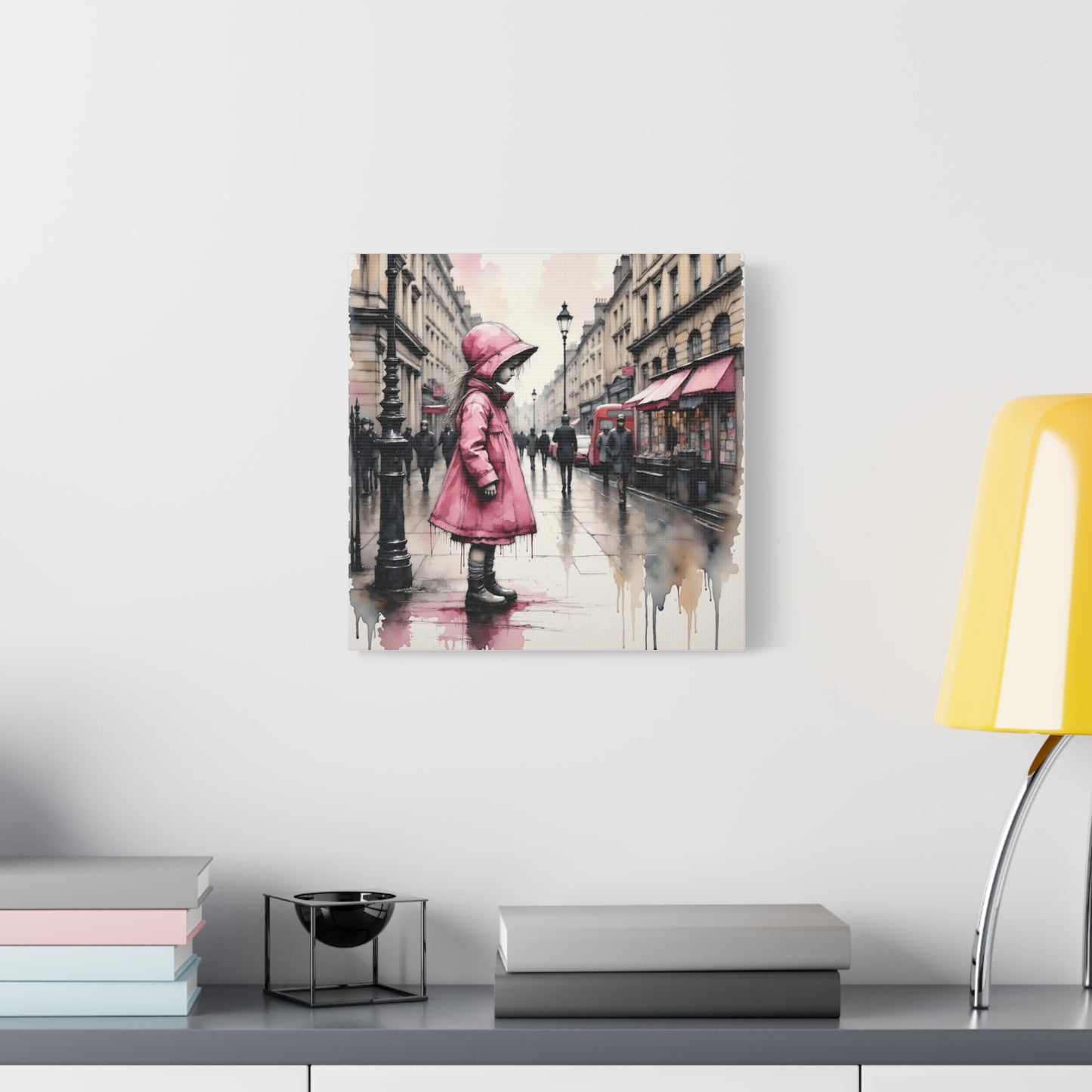 Girl in a Pink Raincoat Abstract Art