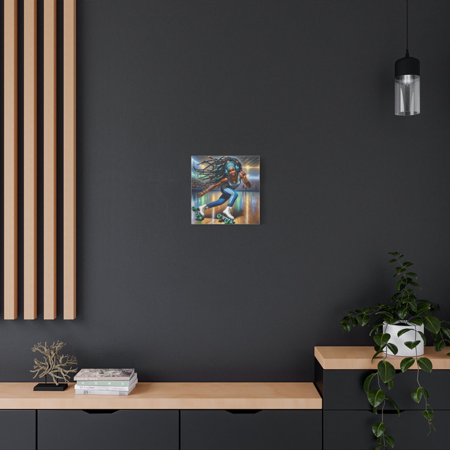 Beautiful Black Woman Roller Skating Canvas Art