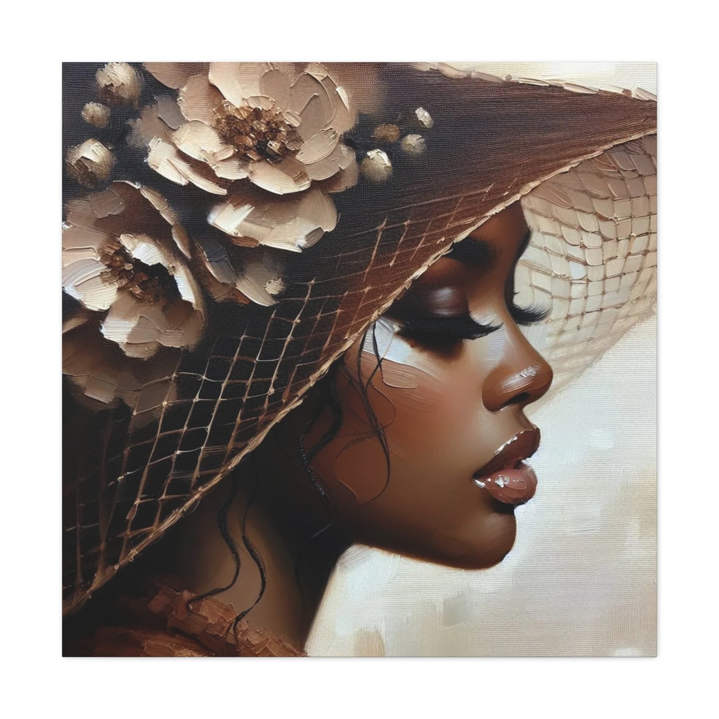 Beautiful Black Woman in Brown Hat Canvas Art
