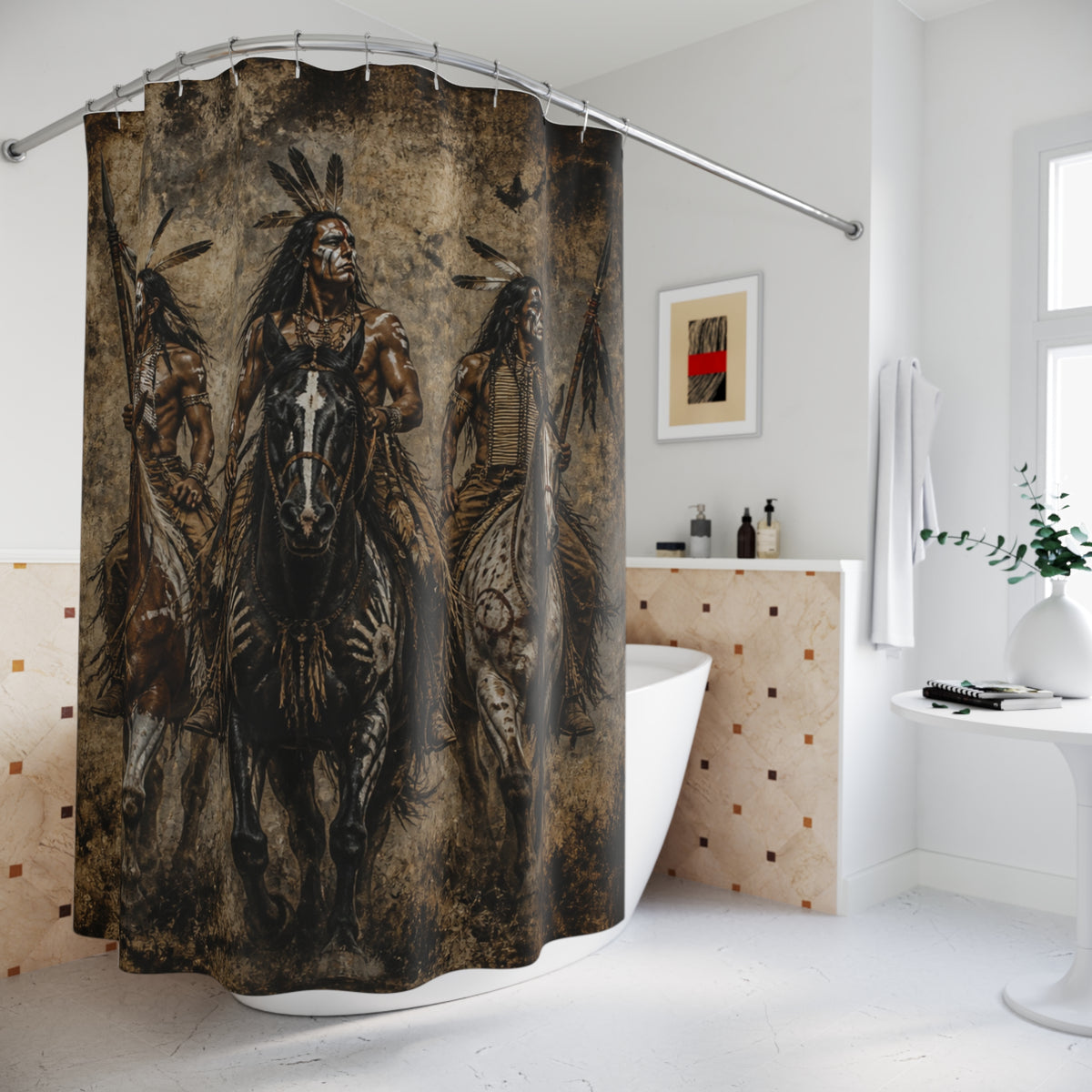 Native American Warriors Western Rustic Shower Curtain