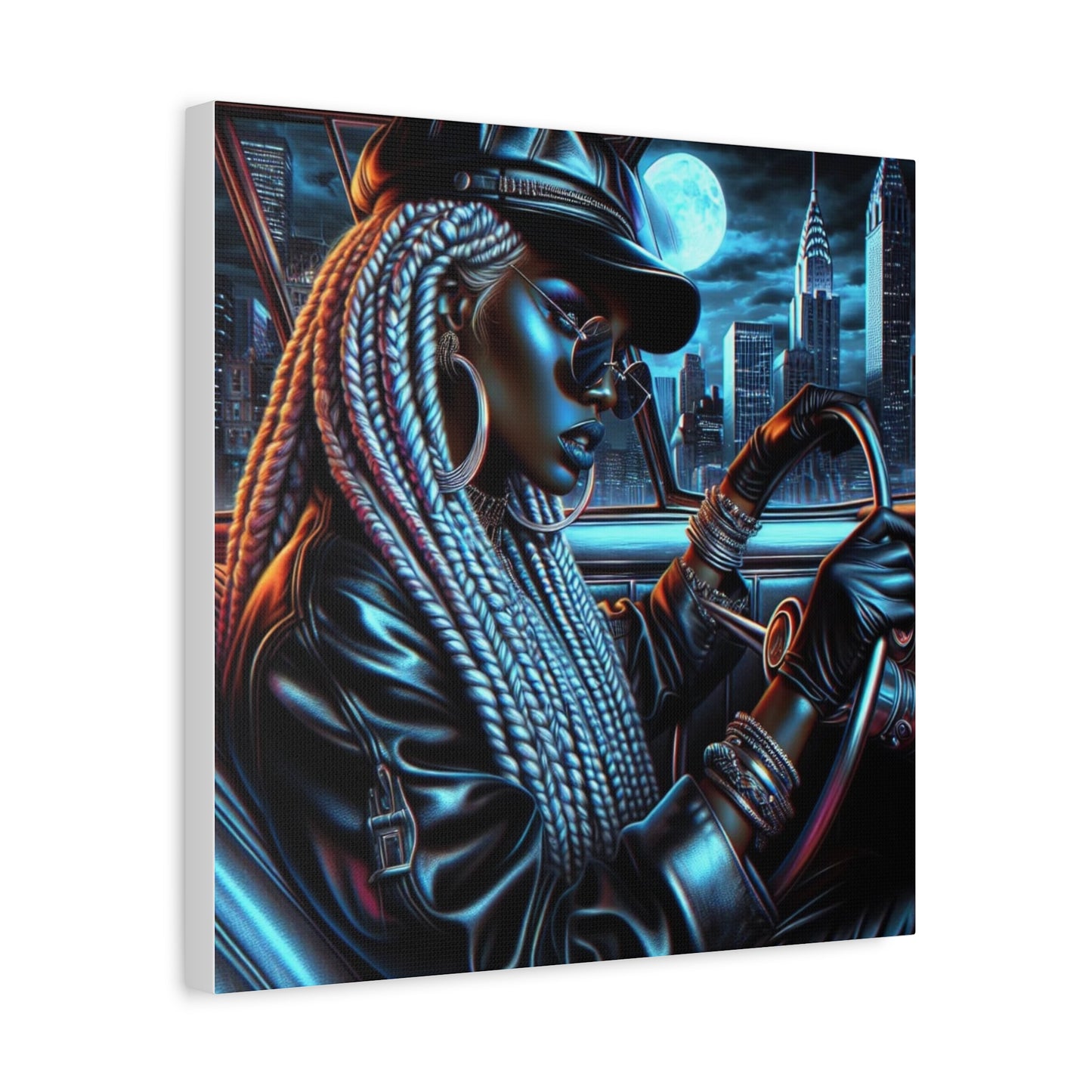 Beautiful Woman Driving Black Canvas Art