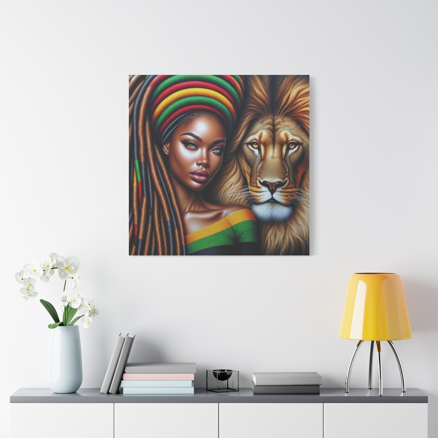 Beautiful Black Woman and Her Lion Canvas Art
