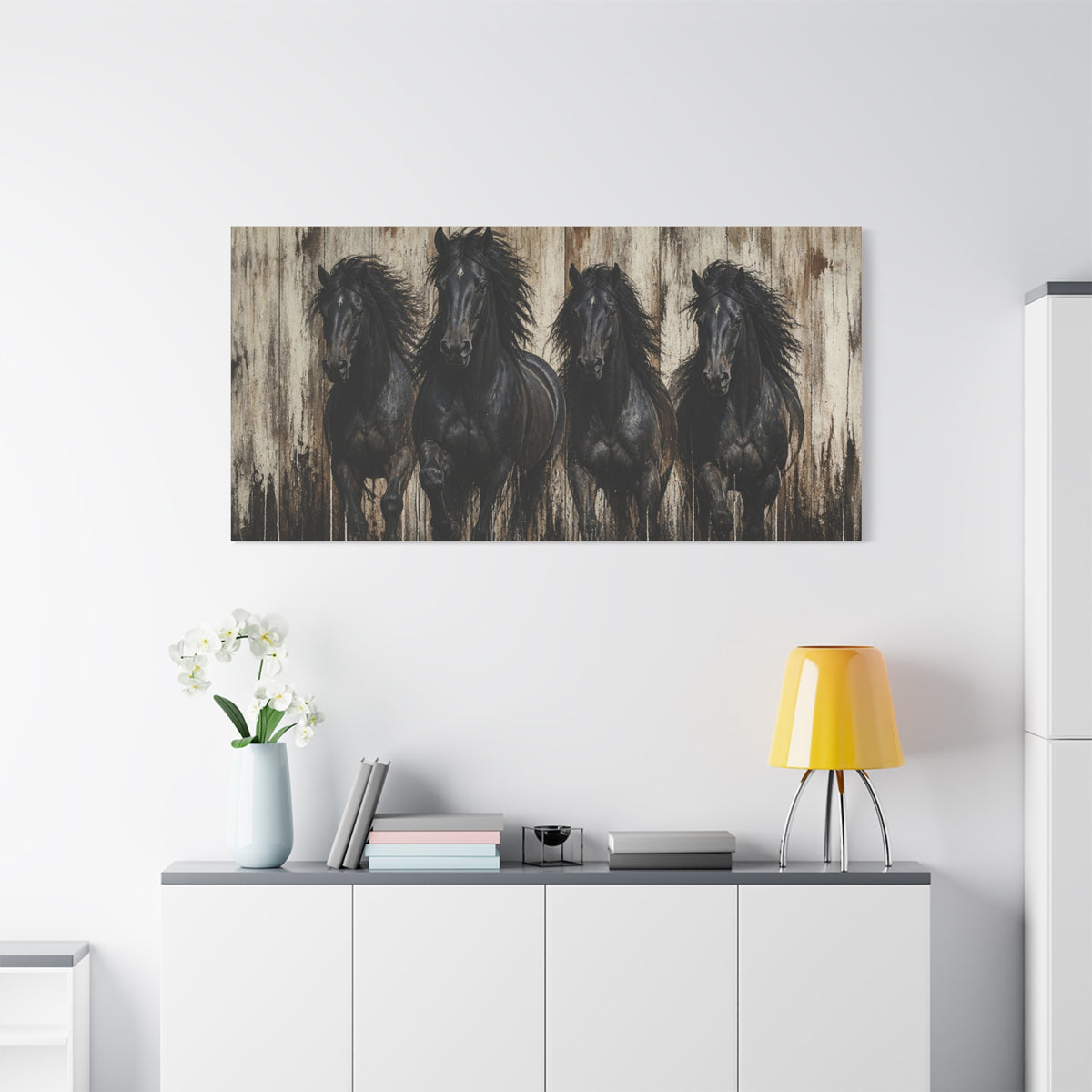 Black Horses Matte Canvas Wall Art — Stretched 1.25"