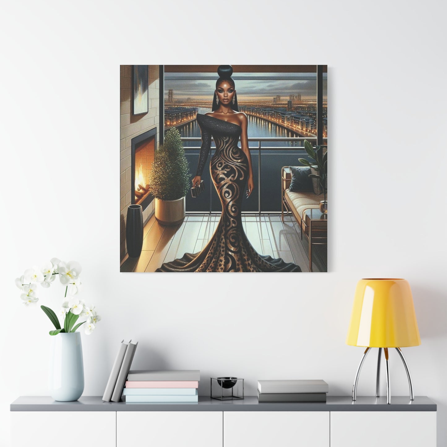 Elegant Woman Black Canvas Art