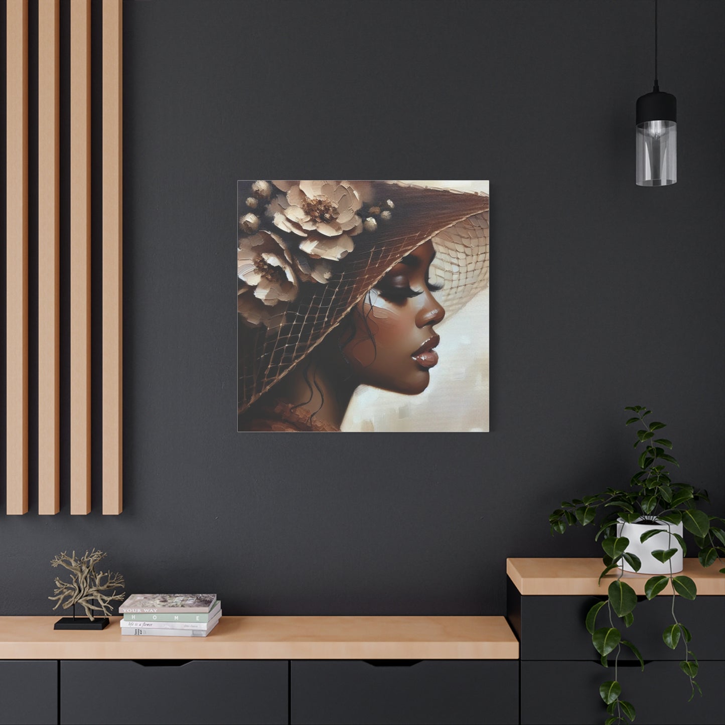 Beautiful Black Woman in Brown Hat Canvas Art