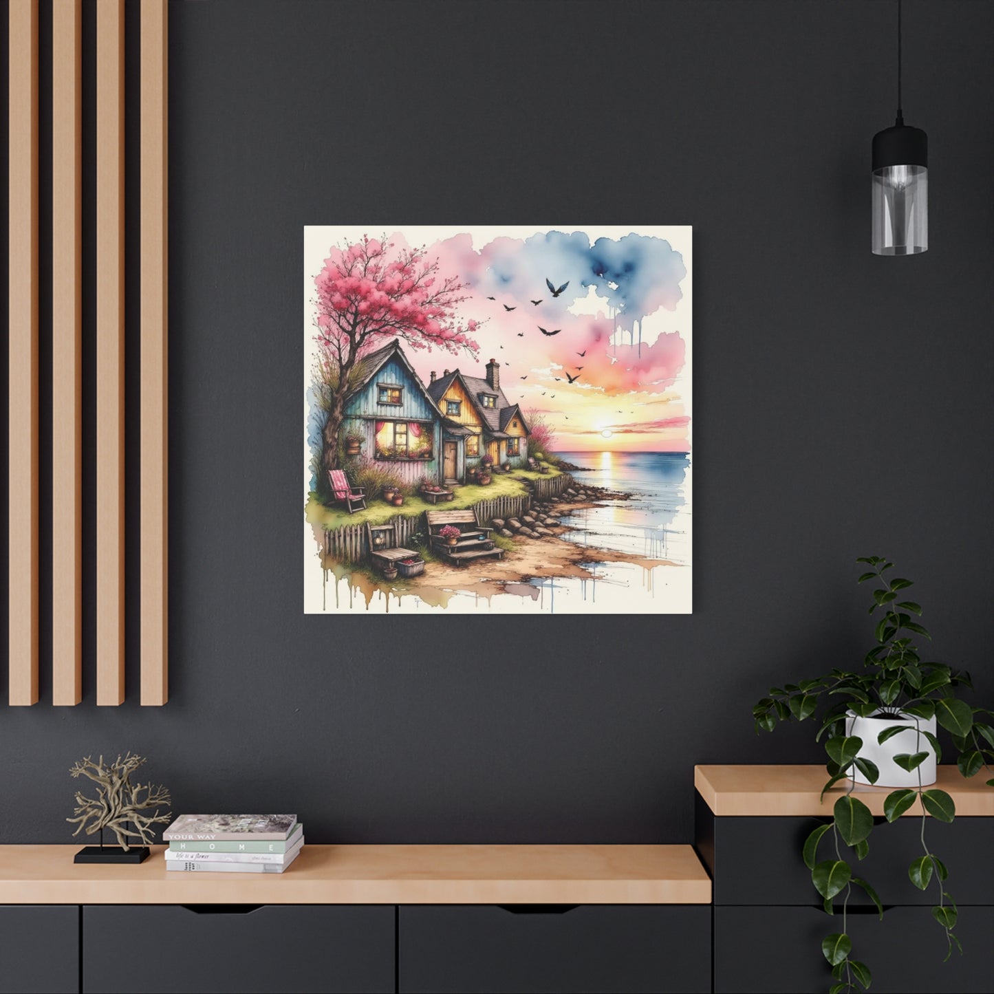 Watercolor Beach Front View Abstract Art