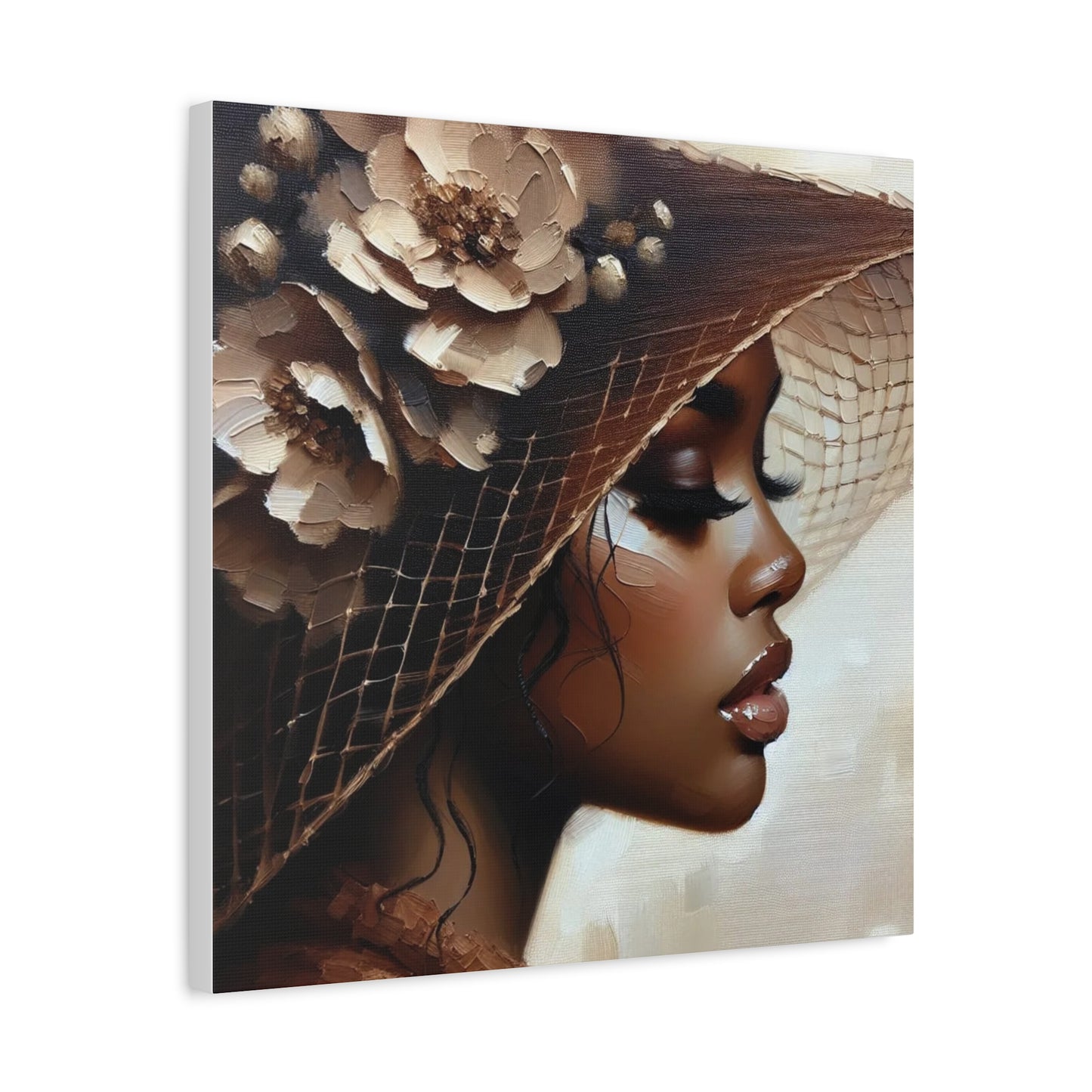 Beautiful Black Woman in Brown Hat Canvas Art