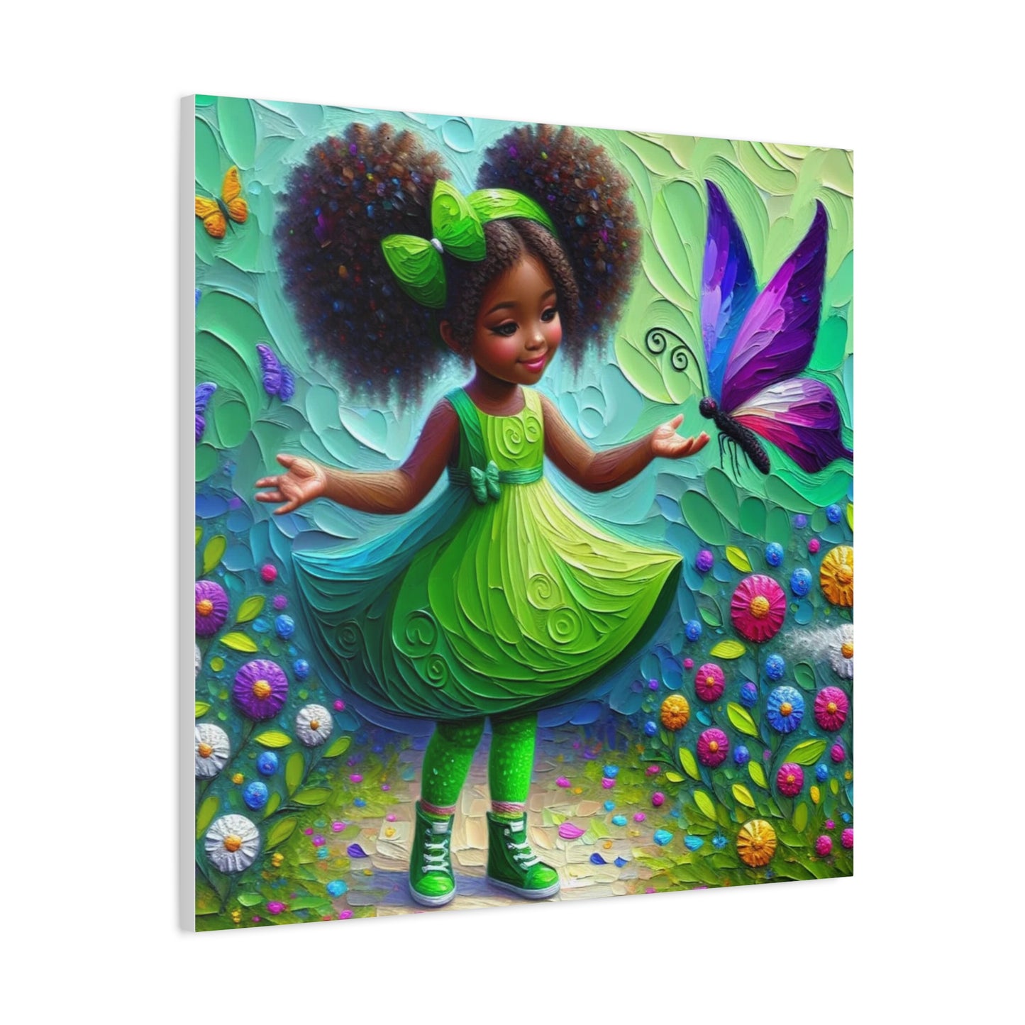 Beautiful Child in Green Black Canvas Art
