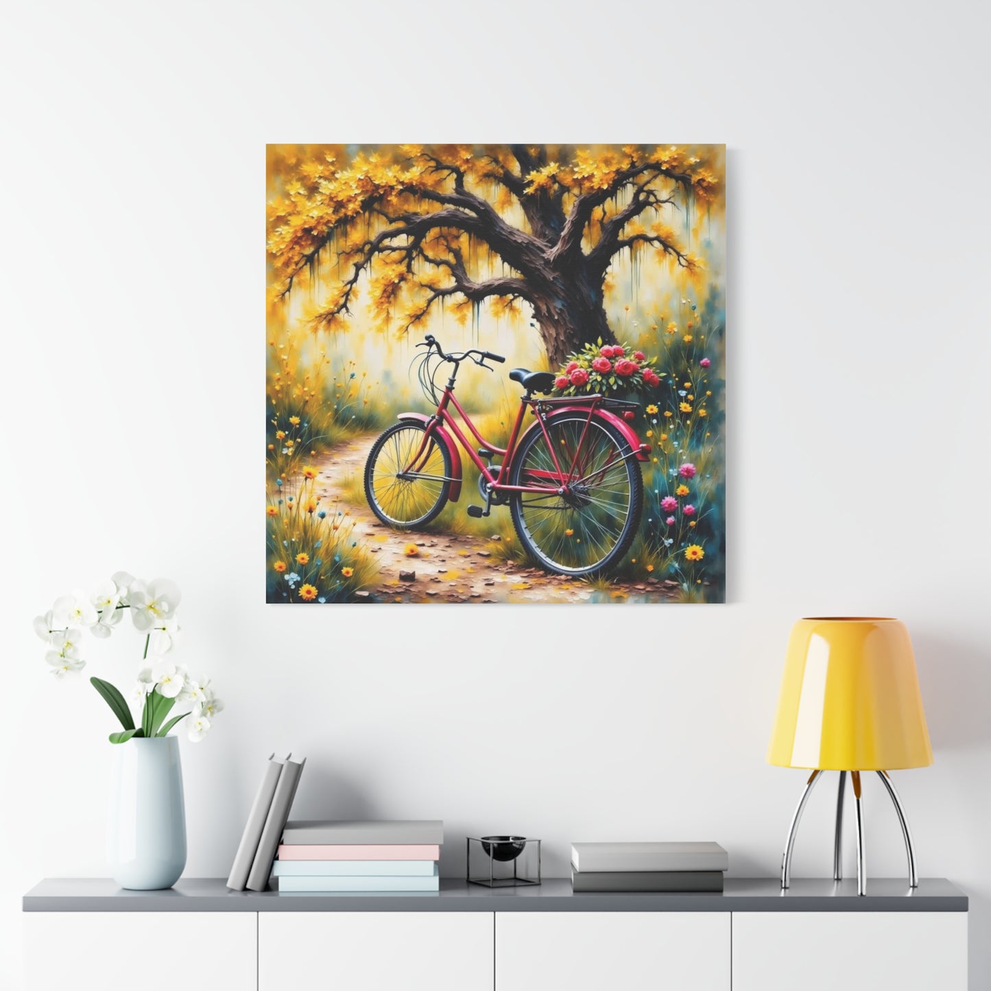 Bicycle on the Flower Path Abstract Art