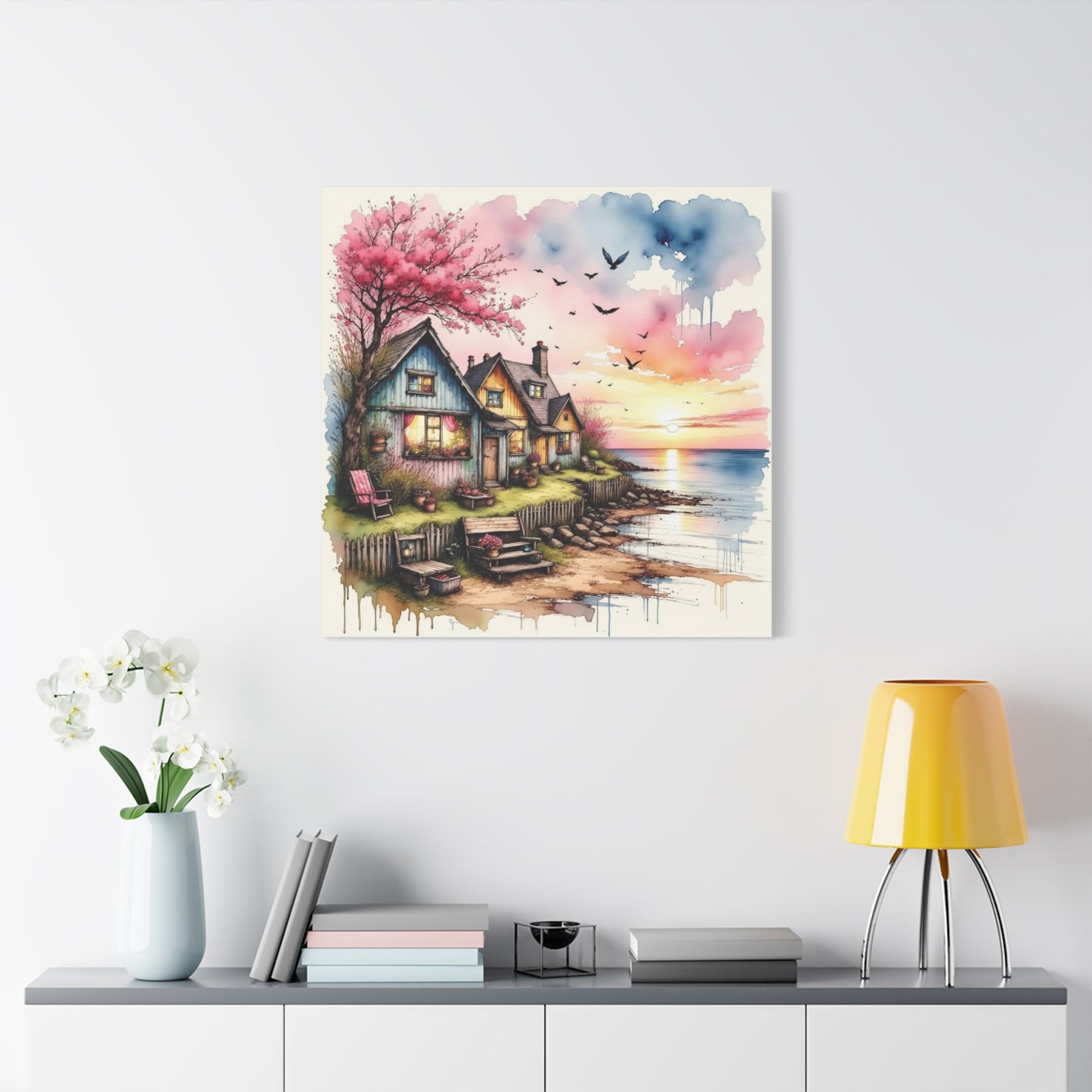 Watercolor Beach Front View Abstract Art