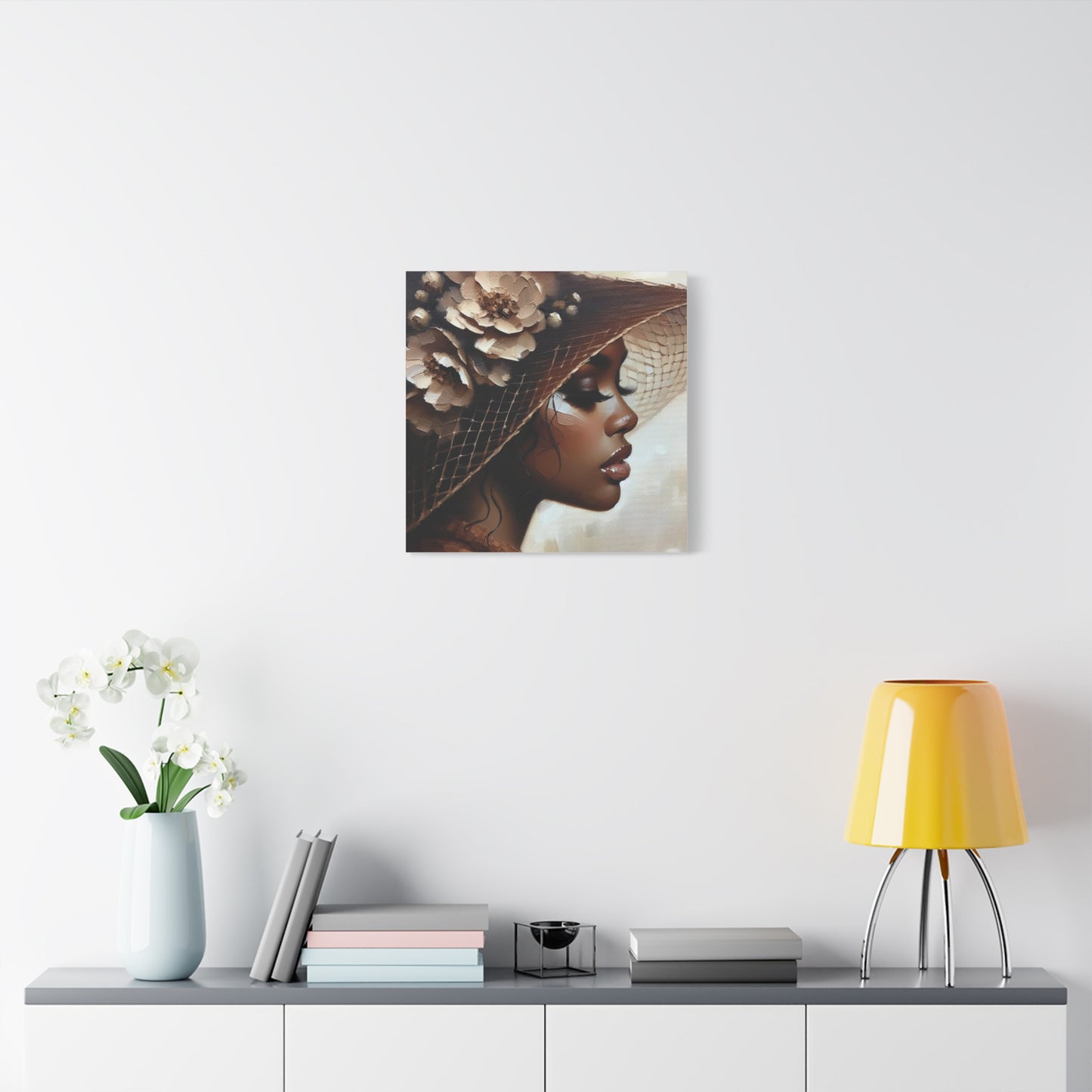 Beautiful Black Woman in Brown Hat Canvas Art