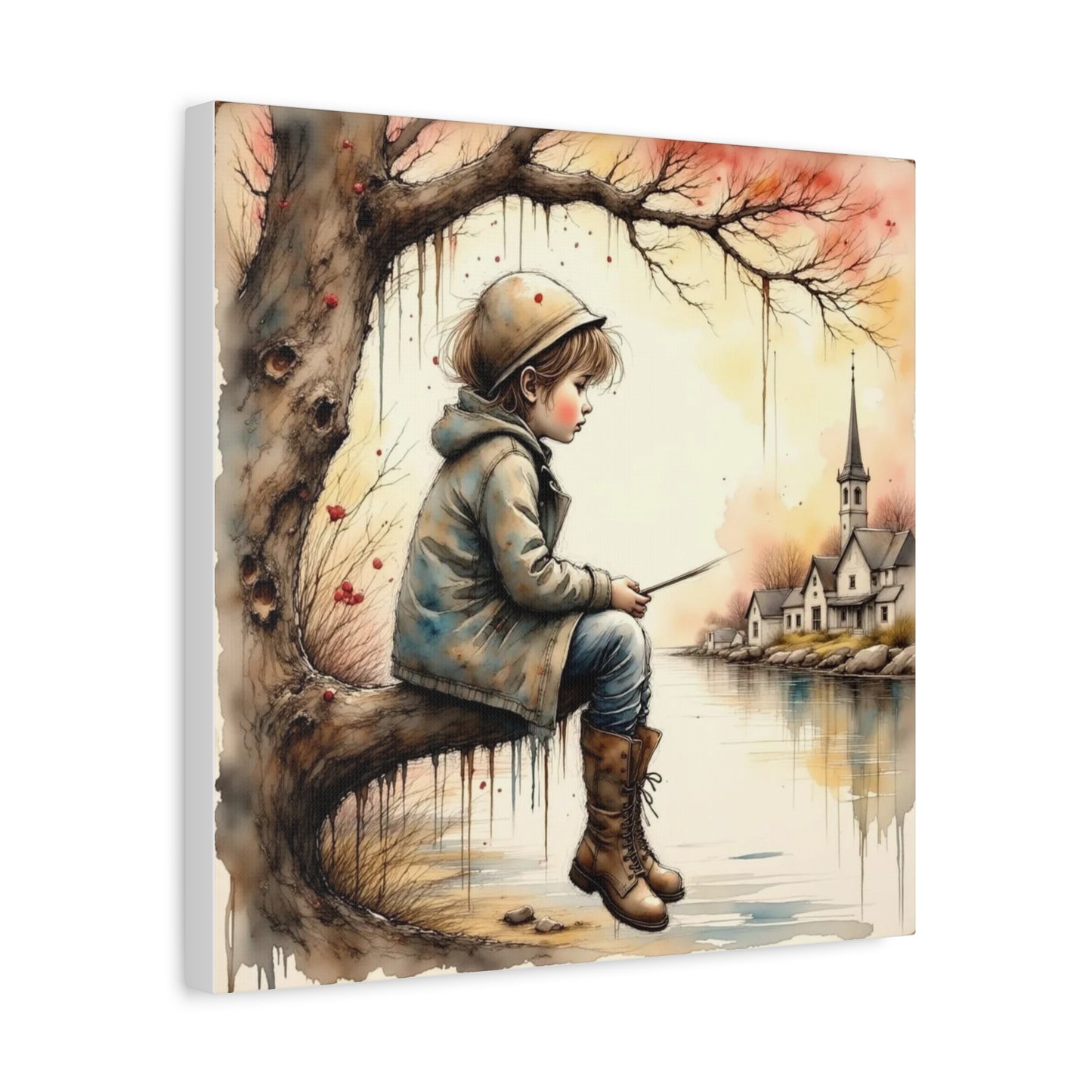 Boy Fishing in the Fall Abstract Art