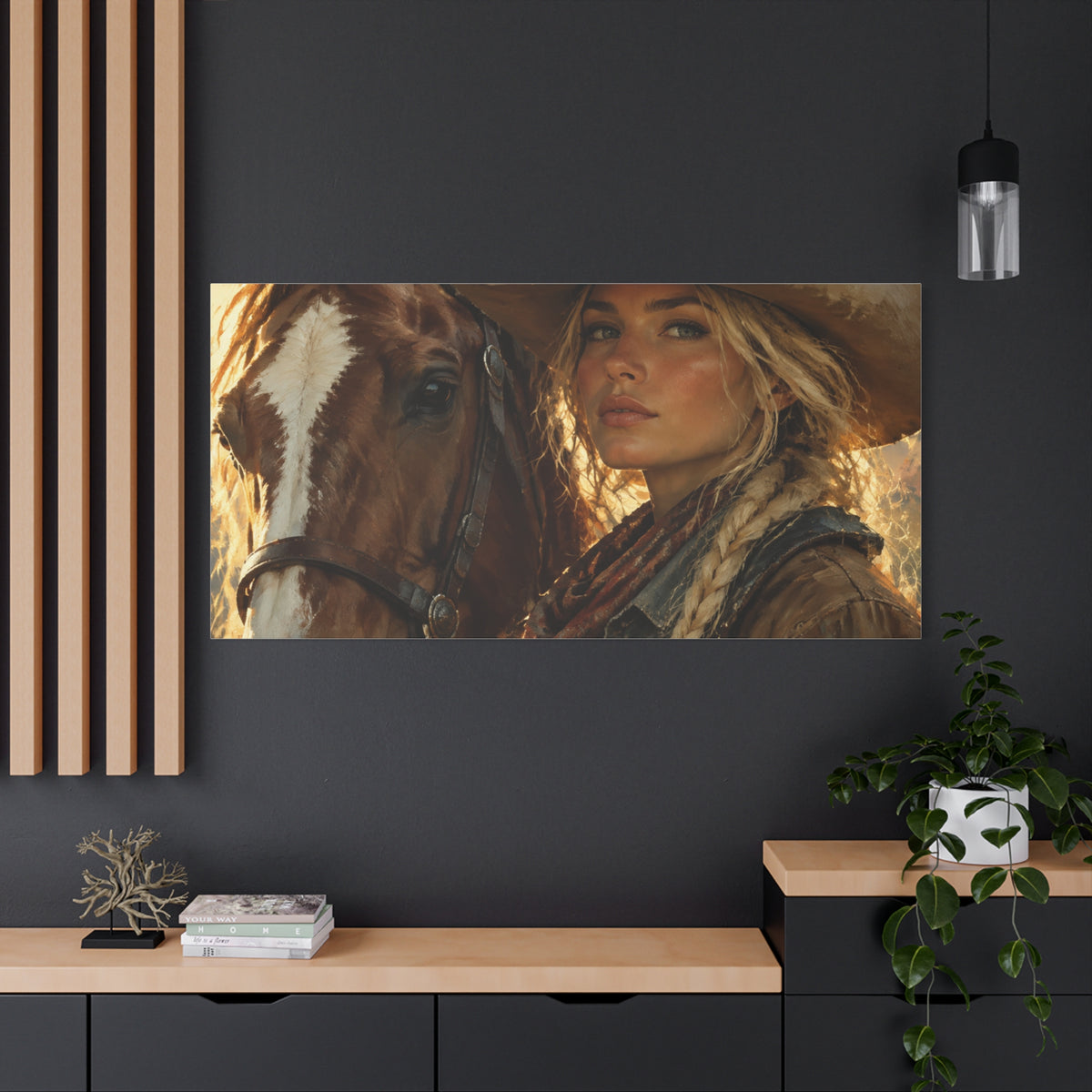Western Cowgirl and Horse Matte Canvas Wall Art